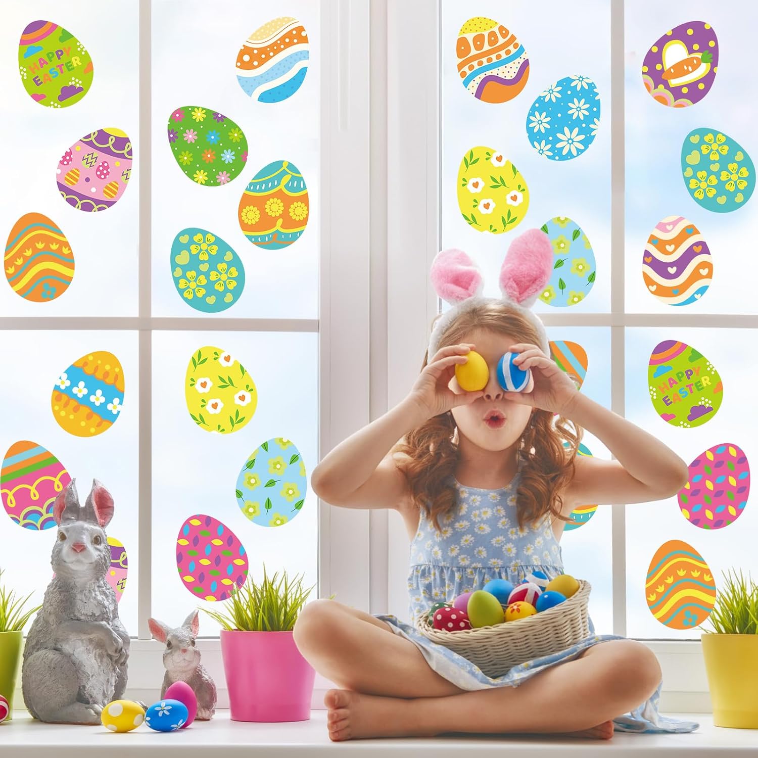 FYSUIMU Easter Egg Cutouts Colorful Egg Shape Cut-Outs Spring Cardboard Paper Cutting with 100Pcs Glue Points for DIY Crafts Classroom Bulletin Board Decor, 48Pcs image 4
