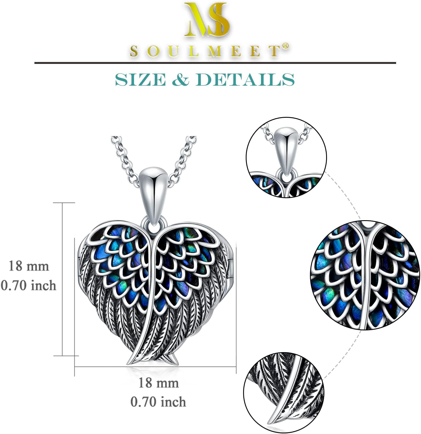SOULMEET Angel Wing Heart Locket Necklace That Holds Picture Photo Locket Pendant You are My Angel Sterling Silver/Gold - Image 6