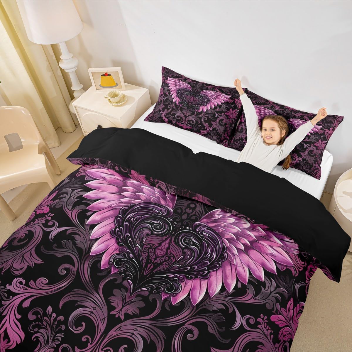 Retro Paisley Duvet Cover Set King Size Pink Wings Bedding Set for Boys Girls Bedroom Decoration,Soft Bohemian Comforter Cover with 2 Pillowcases,Comforter Not Included