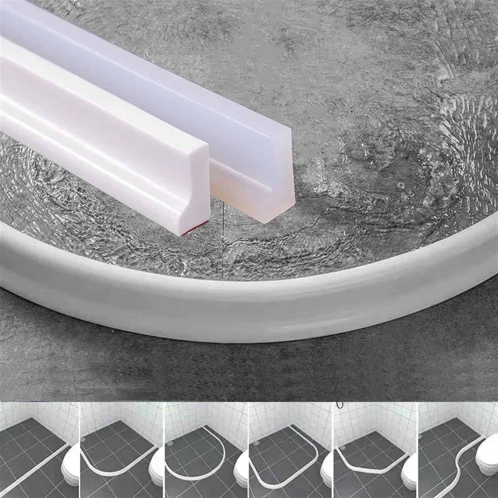 Schwallschutzleiste Zusammenklappbarer Badezimmerschwellen-Wasserdamm-Stopper-Blocker-Spritzschutz Trocken-Nass-Trennung Flutbarriere Türboden-Dichtungsstreifen für Bad und Küche(Clear,Length 2M)