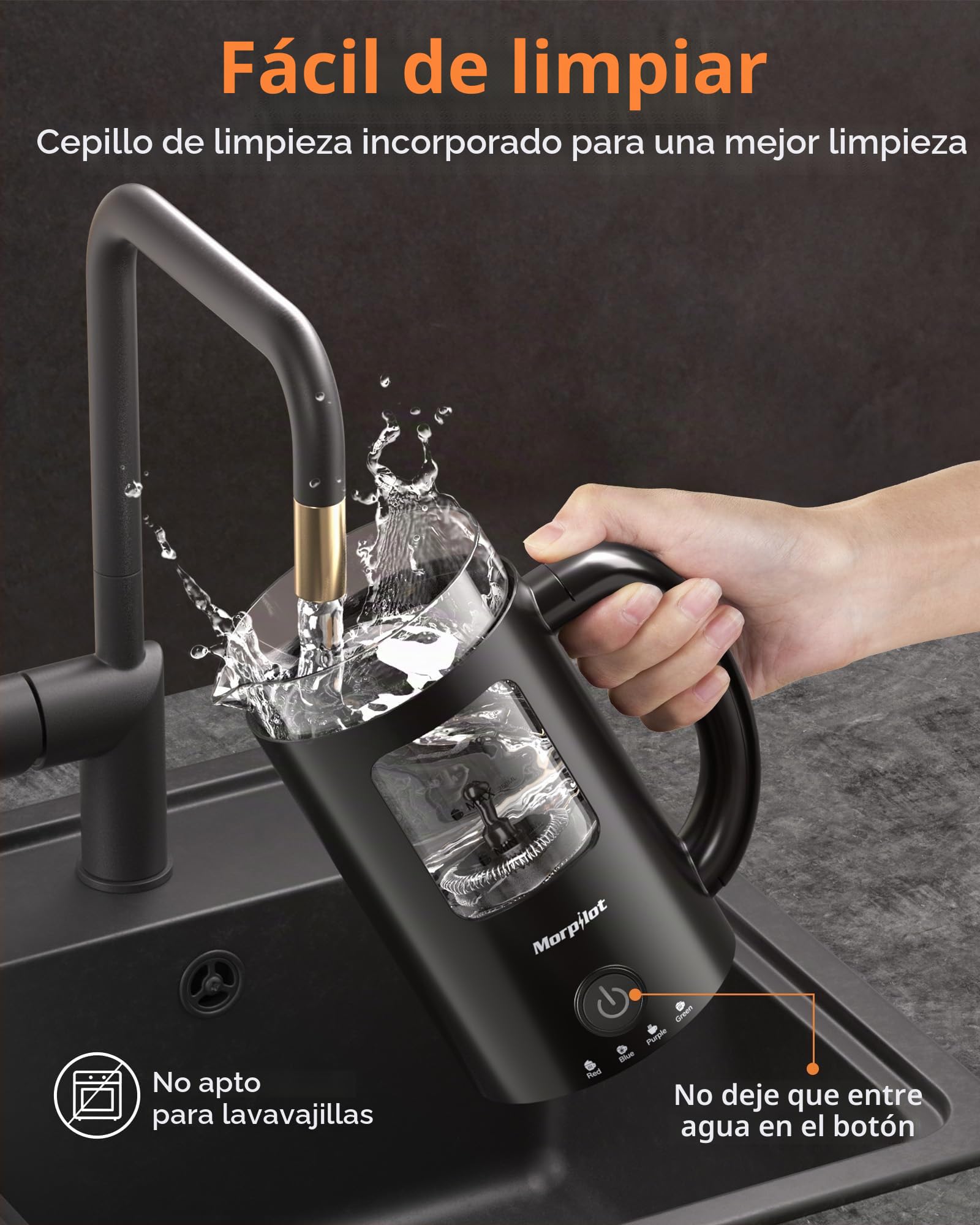 Morpilot Espumador de Leche Eléctrico, Calentador de Leche 600ml, 4 en 1, para Frío y Caliente, Diseño de Latte, Cristal Visual, Negro