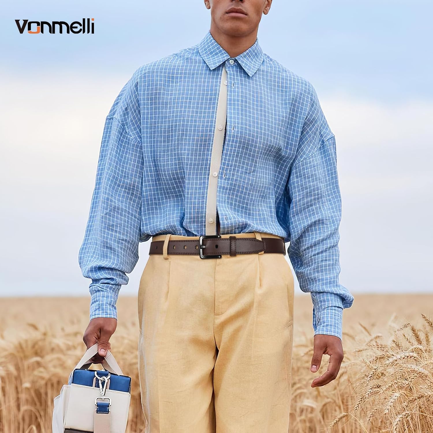 VONMELLI Nickel Free Leather Belt for Men, Non Metal TSA Approved Men’s Belt for Jeans with Hypoallergenic Buckle - Image 2