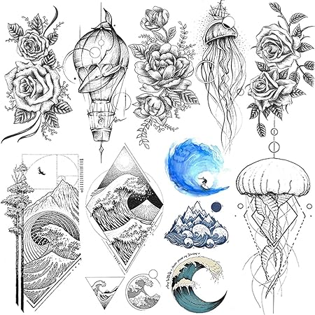 Amazon Com Vantaty 9 Hojas De Olas De Mar Surf Tatuajes Temporales Para Mujeres Ninos Falso Arte Corporal Brazo Medusas Ballena Peonia Tatuaje Pegatinas Para Ninas Senora Muneca Dibujo Tatuaje Pasta Tatuaje Beauty