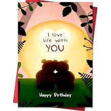 IDU Romantic Birthday Card for Husband Wife Boyfriend Girlfriend,Sweet Birthday Cards Gifts for Partner Couple with Cute Bear Couple Design