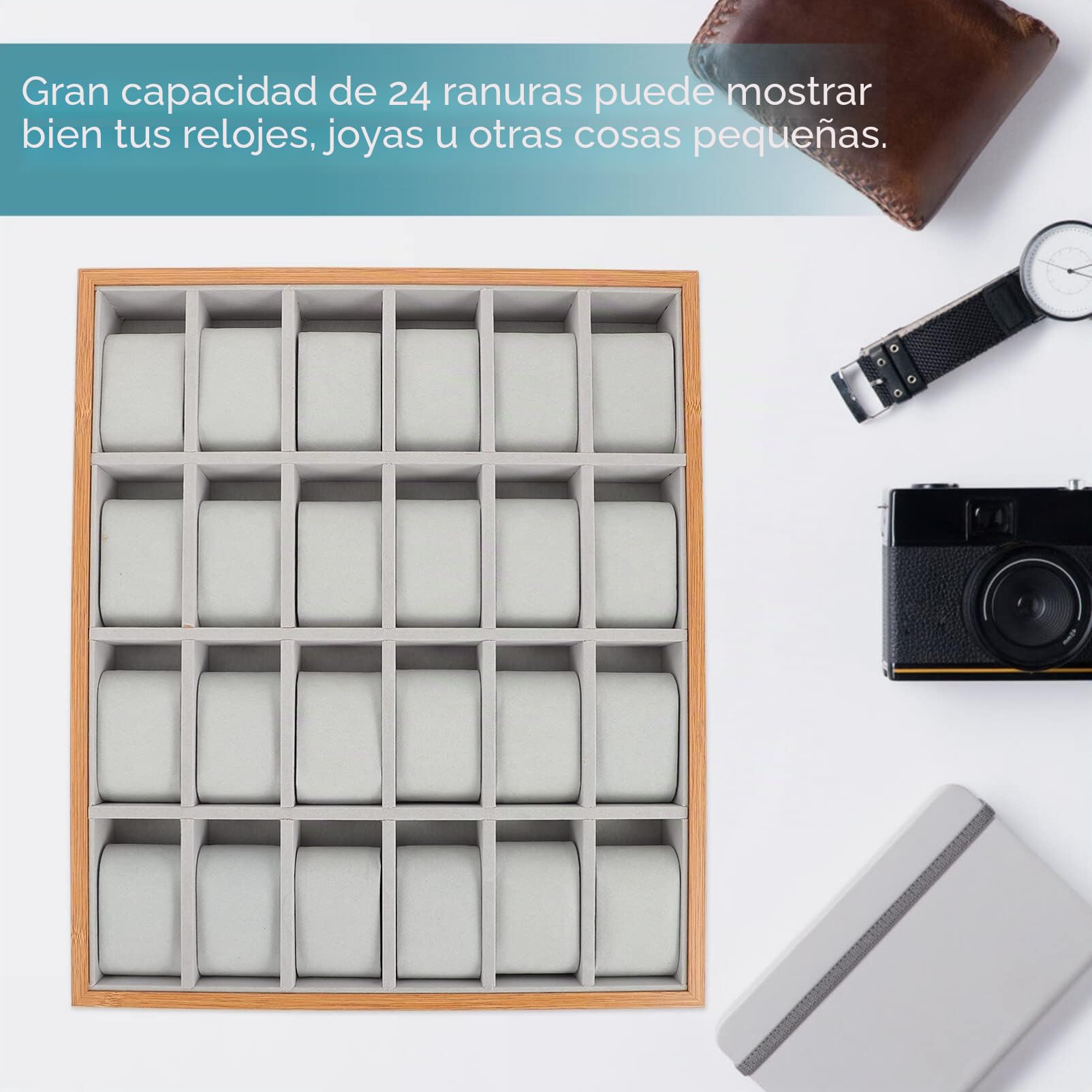 Hemobllo Reloj caja organizador bandeja de reloj de madera caja de almacenamiento soporte escaparate relojes titular organizador joyas cajón caja de reloj