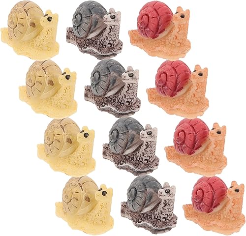 TEHAUX 12 piezas de micro paisaje caracol mini caracol decoración de caracol ornamento de micro escena decoración de caracol de resina caracol