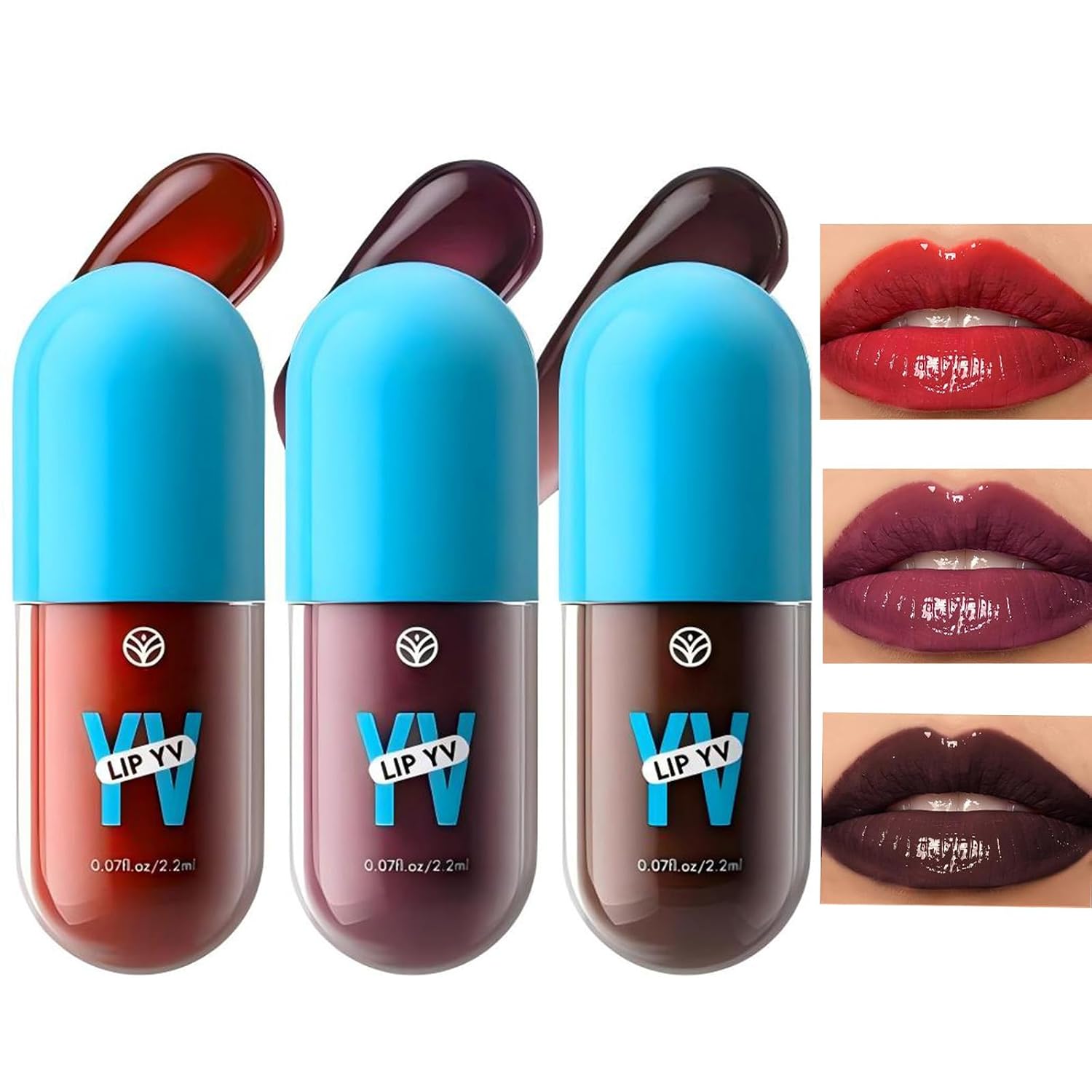 3Pcs Mini Avocado Oil Lip Gloss Set - Tinted Hydrating Lip Oil & Liner Stain Duo | Long-Lasting Moisturizing Non-Sticky Vegan Lip Gloss for Dry Lips | Dark Plum Lip Kit for Women (Set B)