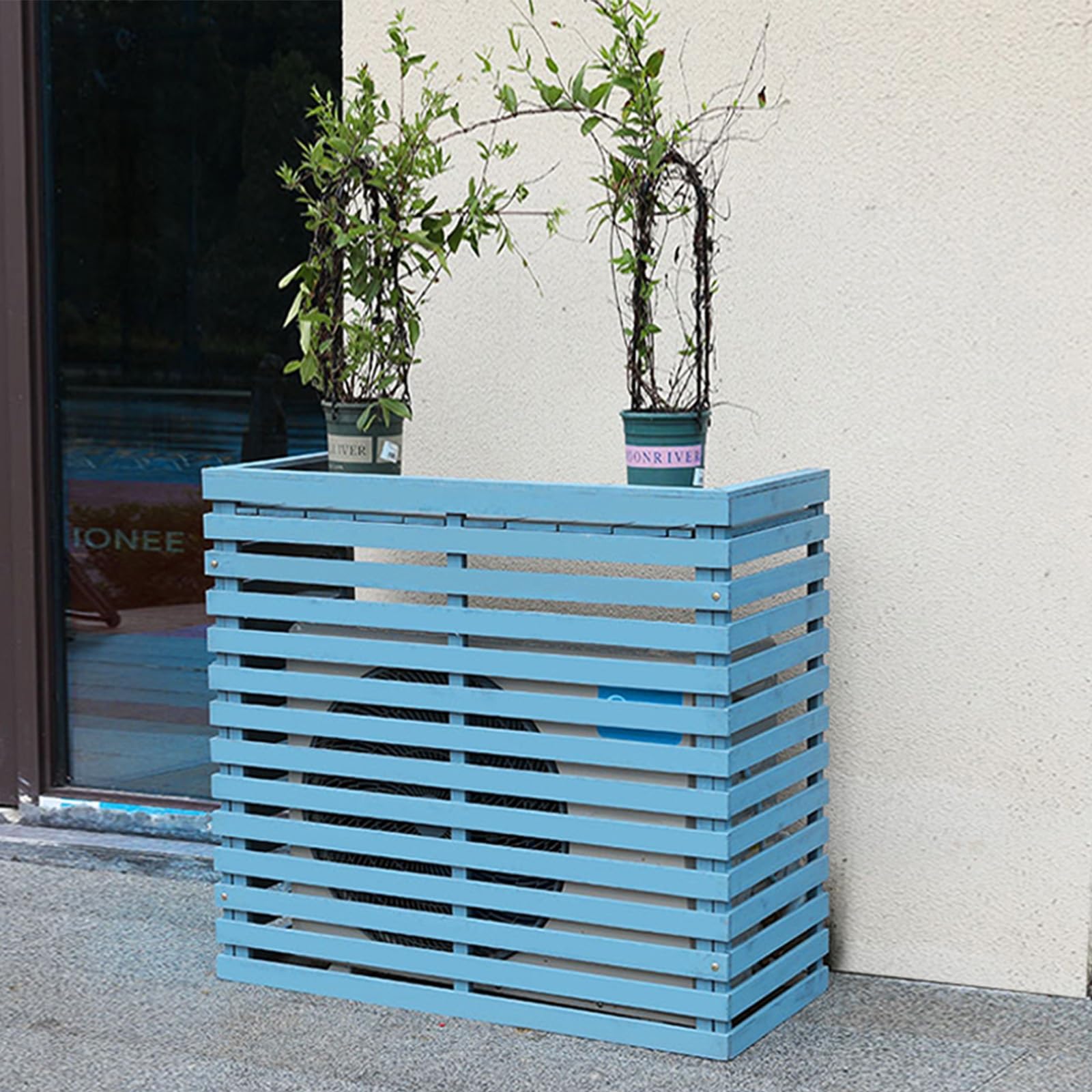 Couverture de climatisation en bois avec écran de confidentialité à 3 panneaux