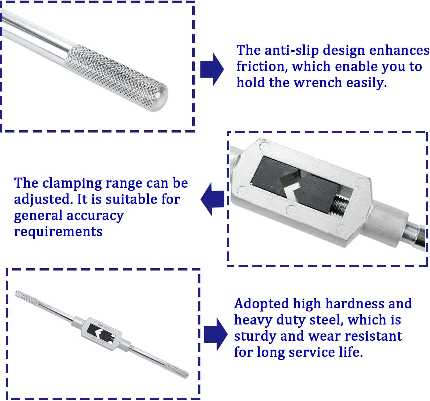 Bitray Adjustable Tap Wrench M6-M20 Reamer Steel Adjustable Wrench Hand Tool 1/4 inches-3/4 inches Hand Taps Holder Tapping Reamer Tools for Metalworking