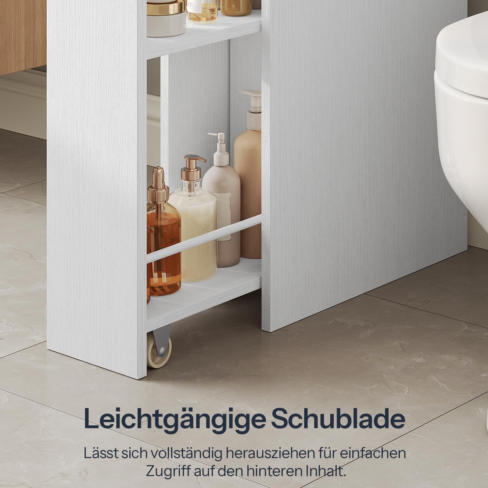 HOOBRO Schmaler Badezimmerschrank mit 2 Schubladen und Kippschutz, Badschrank, Aufbewahrungsschrank aus Spanplatten für Badezimmer, Waschküchen und kleine Räume, 18 x 40 x 70cm, Weiß EWW11BC01