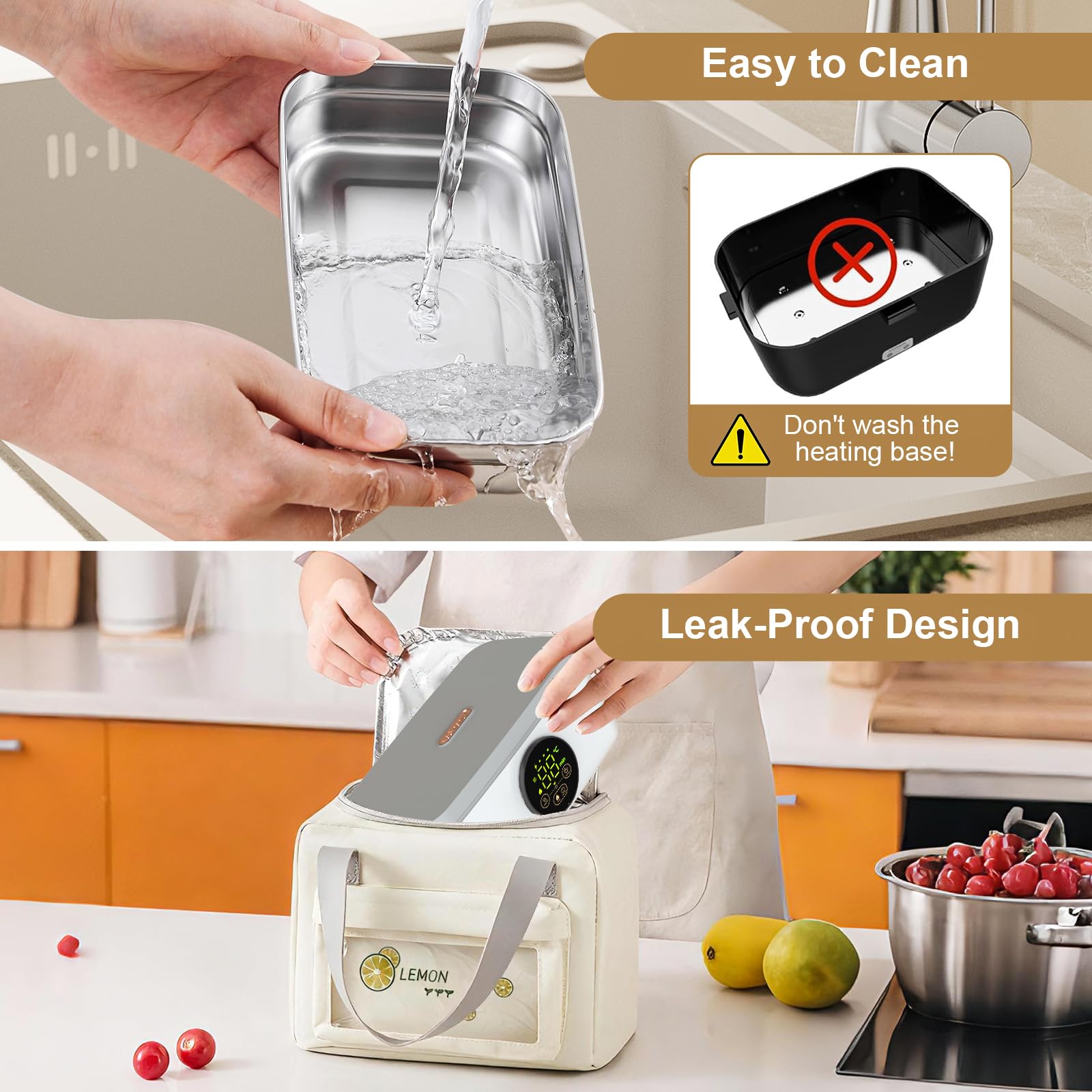 16000mAh Tragbare Elektrische Lunchbox mit Timer und 6 Temperaturstufen | Kabellose Beheizte Lunchbox mit 1L Herausnehmbarer Edelstahl Innenfutter,Digitalanzeige,für Auto/Büro/Schule/Picknick/Outdoor