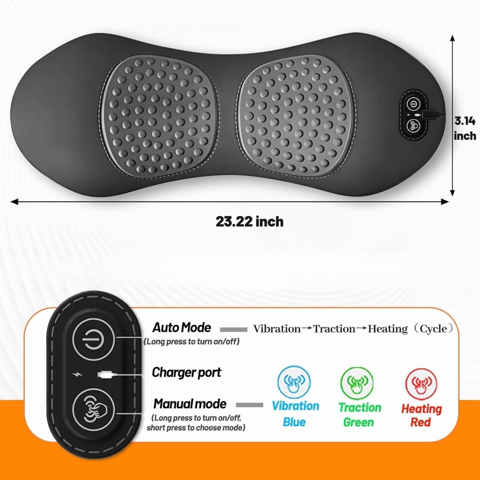 vizo 3 In 1 Rückenmassagegerät, Elektrisches Lendenkissen mit Wärme, Dehnung & Vibration, Memory Foam (Schwarz)