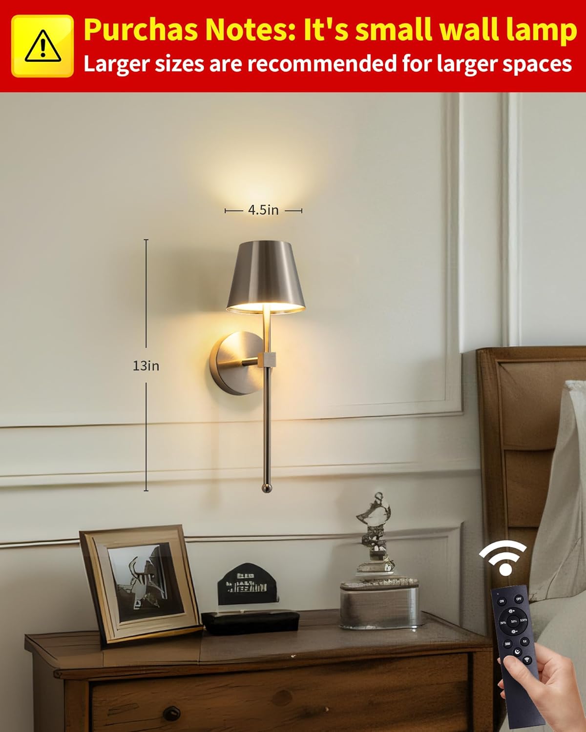 KDG Cordless Wall Sconces Set of 2, Wireless 5200mAh Rechargeable Battery LED Wall Lamps, Wall Lightings for Wall Painting, Outdoor, Garden, Bedside, Hallway, Gifts, Night Light (Brushed Nickel)