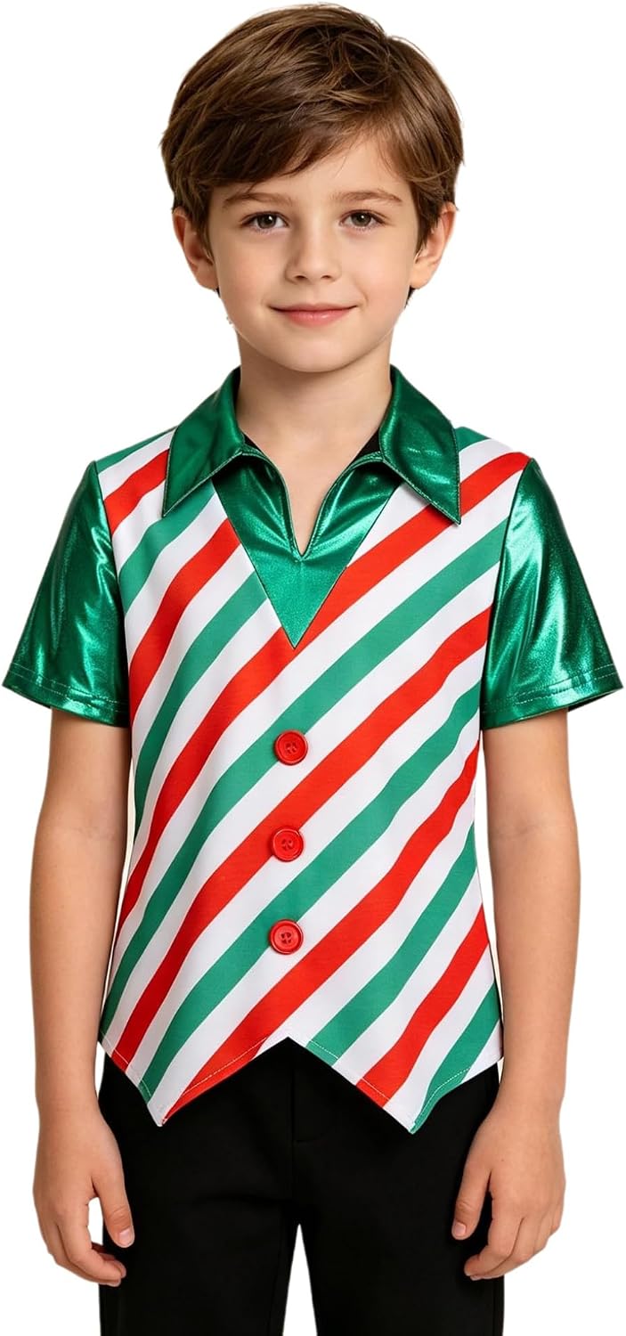 Kaerm Boys Short Sleeve Dance Shirts for Christmas V Neckline