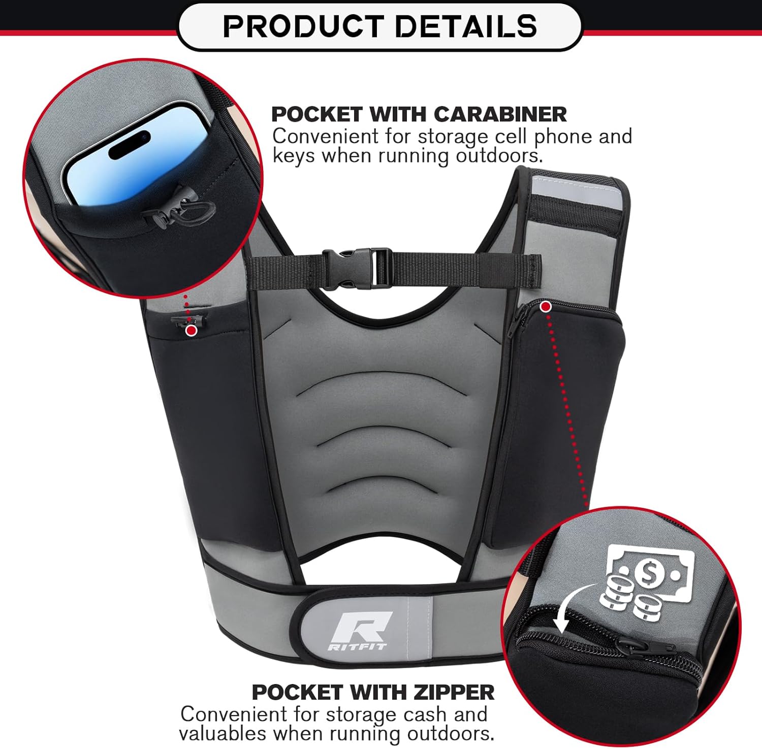 RitFit Weighted Vest, 4lb/8lb/10lb/12lb/15lb/20lb Weight Vest with Reflective Stripes, Weight Vest Adjustable for Women and Men Workout, Strength Training, Running, Fitness, Jogging, Walking