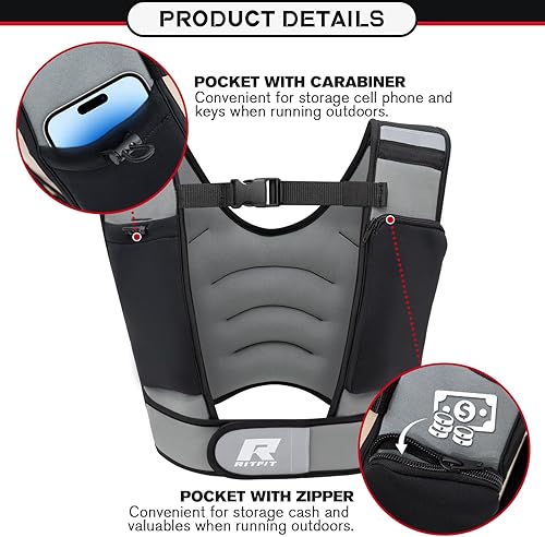 Miniatura 2 de RitFit Chaleco con Peso, 4 libras8 libras10 libras12 libras15 libras20 libras Chaleco de Peso con Rayas Reflectantes, Chaleco de Peso Ajustable para