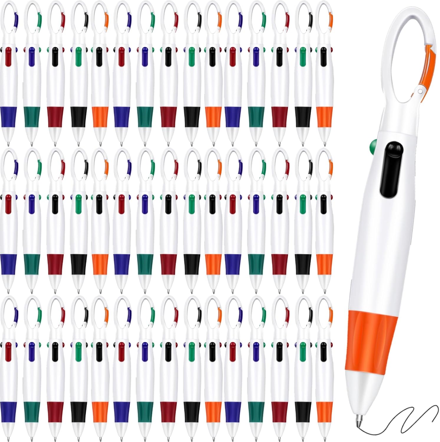 100 Pcs Retractable Shuttle Pens with Buckle Clip, 4 in 1 Multicolored Ink Ballpoint Pens Color Pens in One with Keychain Nurse Pens for Office School Supplies (100)
