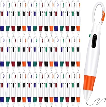100 Pcs Retractable Shuttle Pens with Buckle Clip, 4 in 1 Multicolored Ink Ballpoint Pens Color Pens in One with Keychain Nurse Pens for Office School Supplies 100