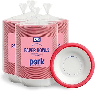 Perk Heavy-Weight Paper Bowls, 12 Oz, White/Orange, 500 Count Bulk