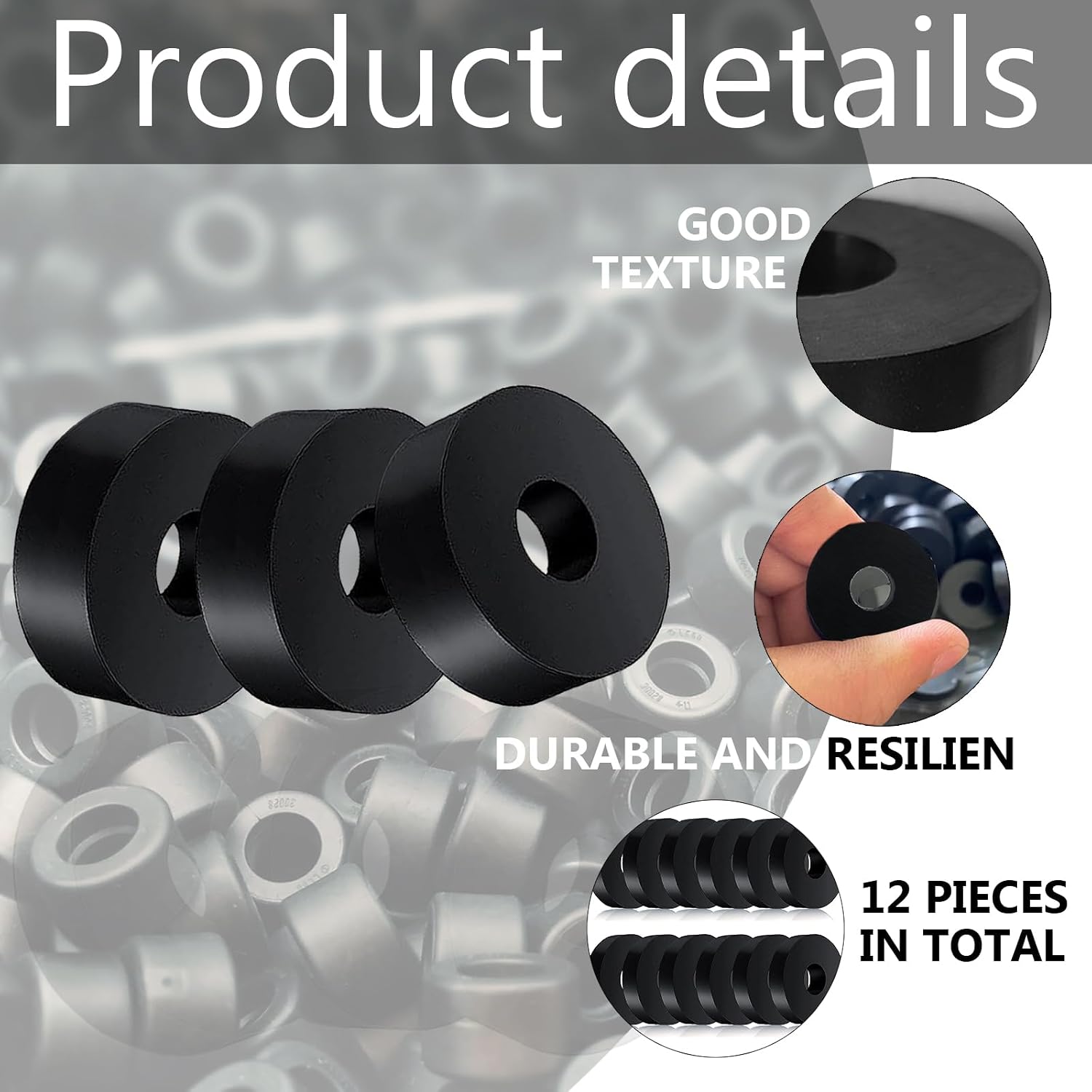 12 PCS Black Thick Rubber Washers 1 Inch OD x 3/8 Inch ID x 1/2 Inch Thickness Vibration Dampening Washer Anti-Noise Washers Anti Vibration Pads Rubber Pads