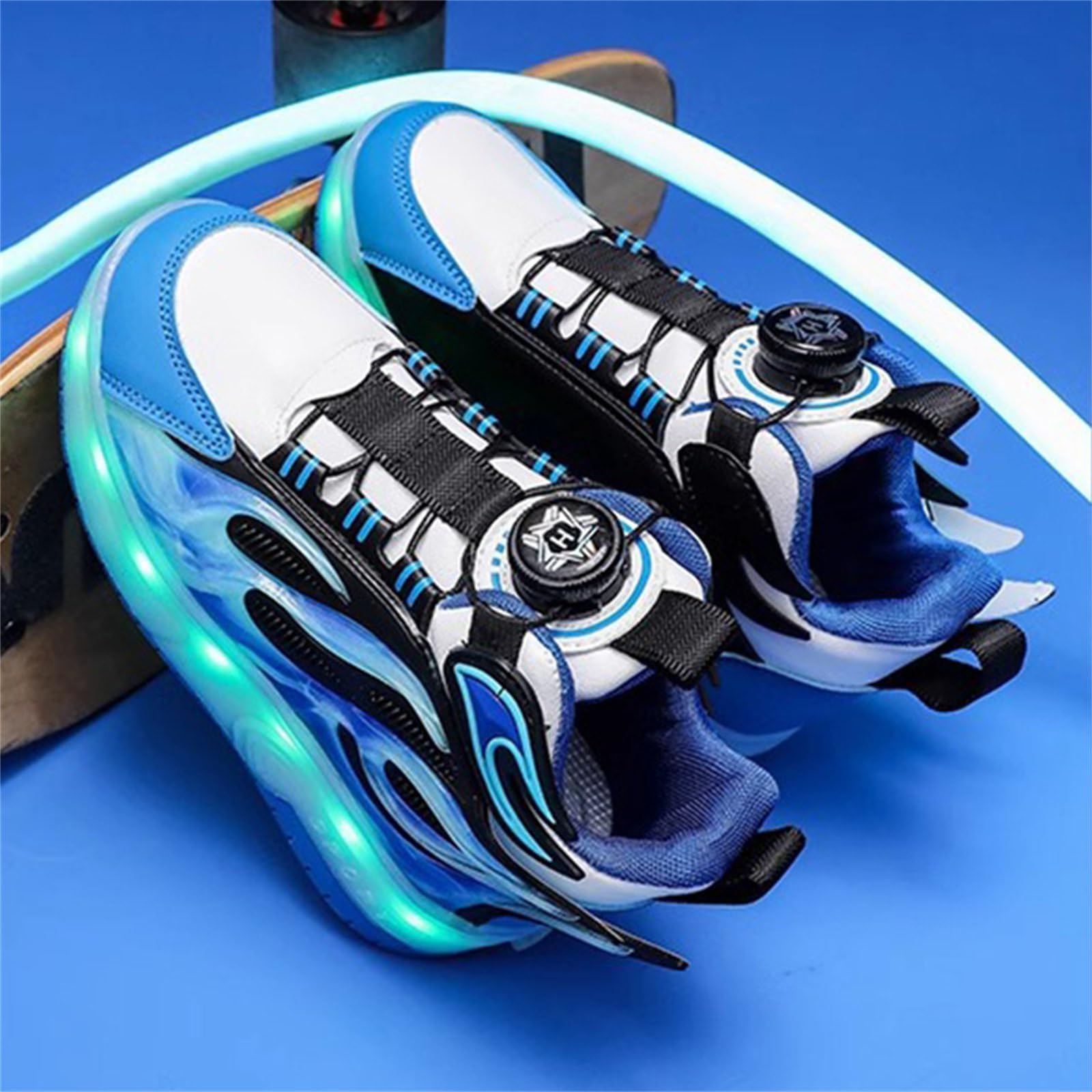 Mateju Kinder Schuhe mit Rollen für Mädchen Jungen, LED Blinkend Rollschuhe Schuhe mit 2 Rollen, 2 in 1 Versenkbarer Roller Turnschuhe Skateboardschuhe 30-41 EU