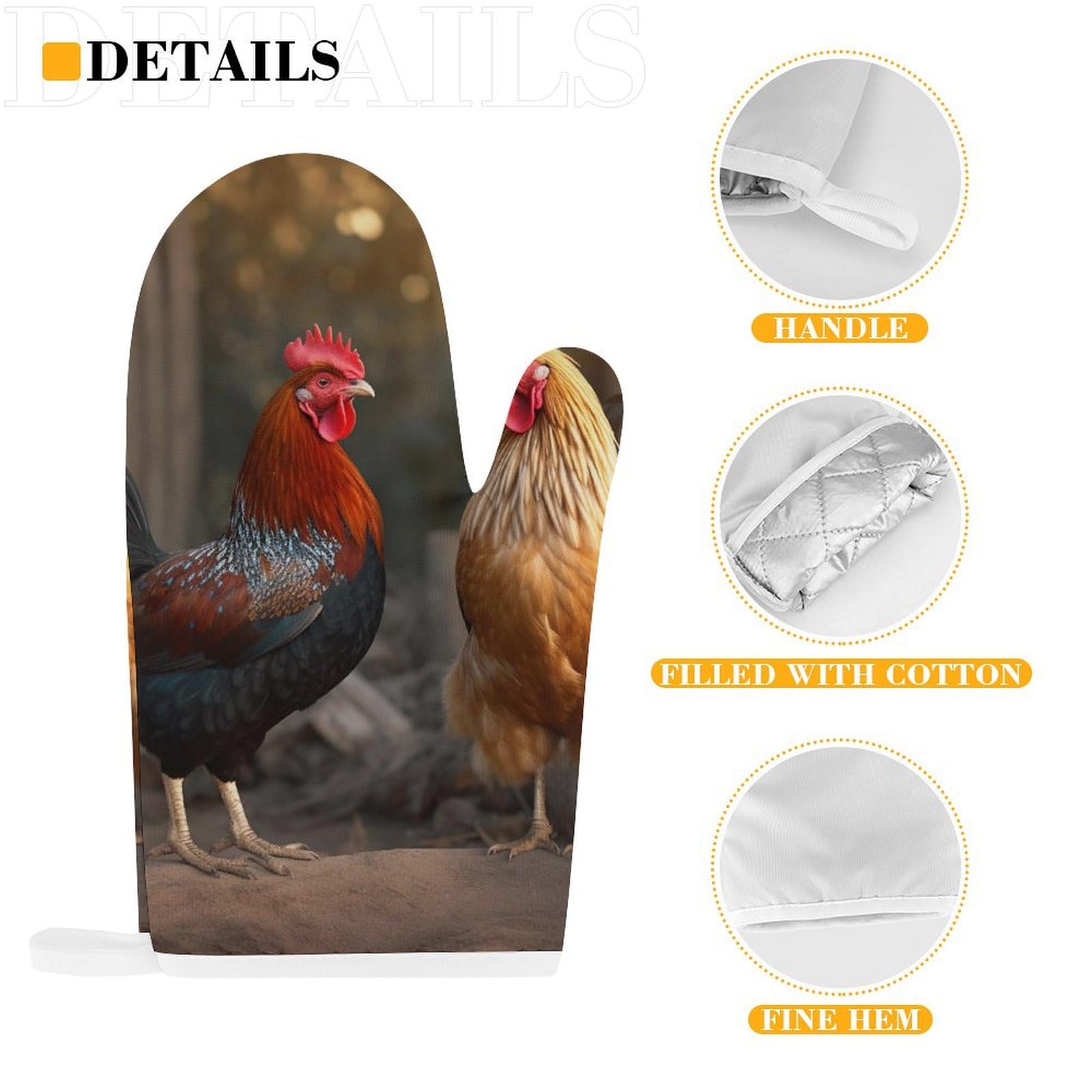 Ofenhandschuhe & Topflappen Set Mit Hahn-Motiv - 4-teilig, Hitzebeständig, Rustikales Design
