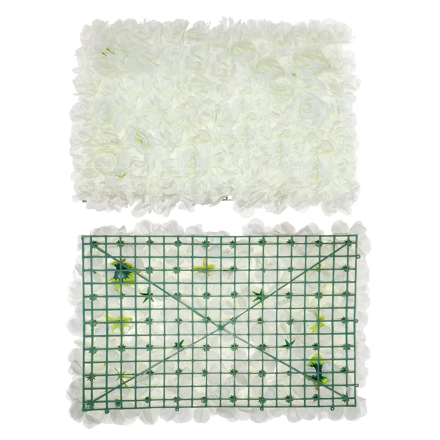 Artificial Flowers Wall Screen Panels 2 Pack of 16 x 24" 3D White Faux Roses Silk Artificial Floral Backdrop Wall Decor for Wedding Party Baby Bridal Shower