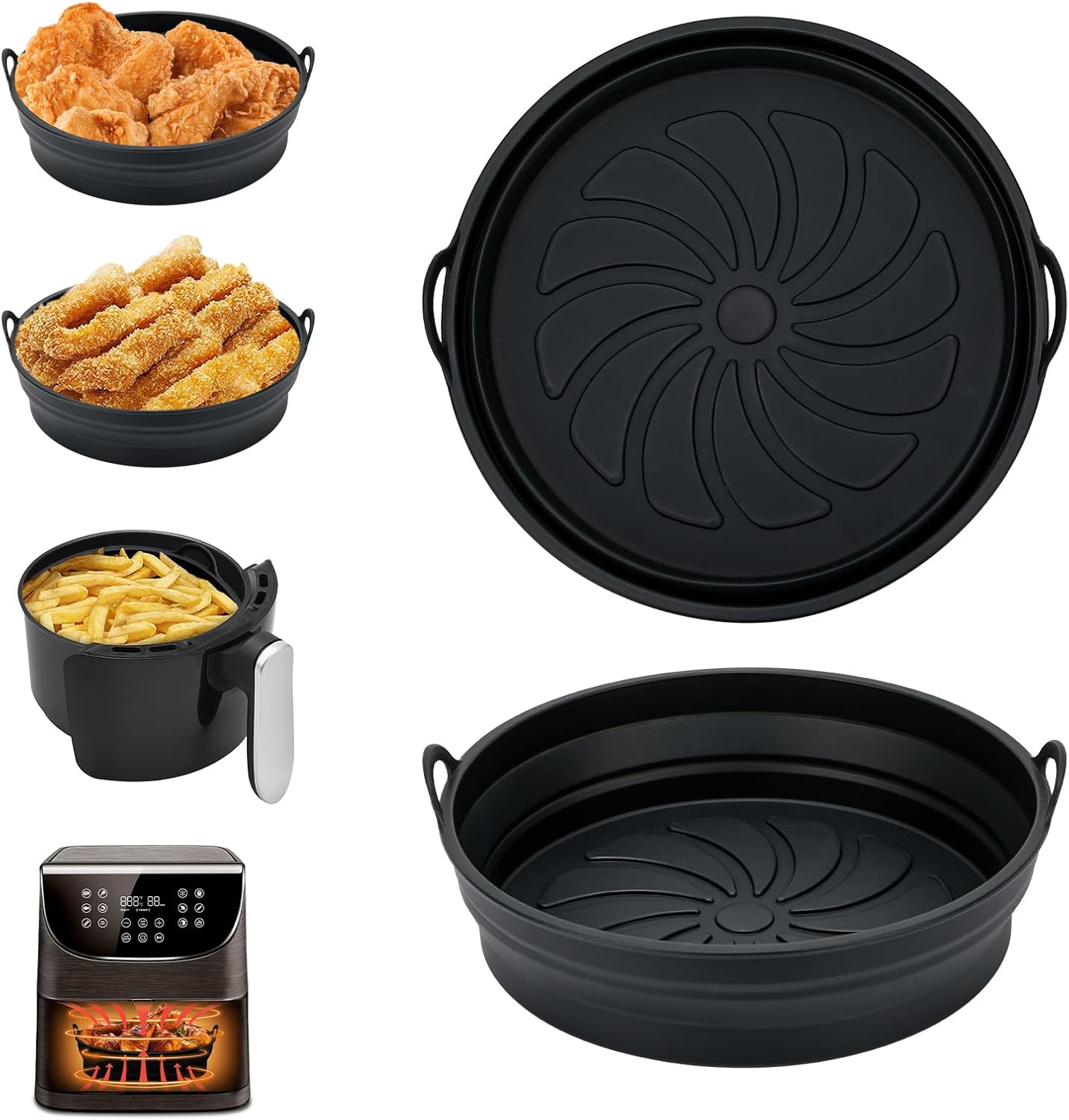 Teglie In Silicone Per Friggitrice Ad Aria - 2 Pezzi Neri Riutilizzabili E Pieghevoli