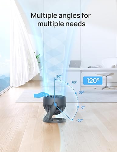 Dreo Fan for Bedroom, 12 Inches, 70ft Powerful Airflow, 28db Quiet Table Air Circulator Fans for Whole Room, 120° Adjustable Tilt, 3 Speeds, Desktop Fan for Home, Office, Kitchen(Grey)