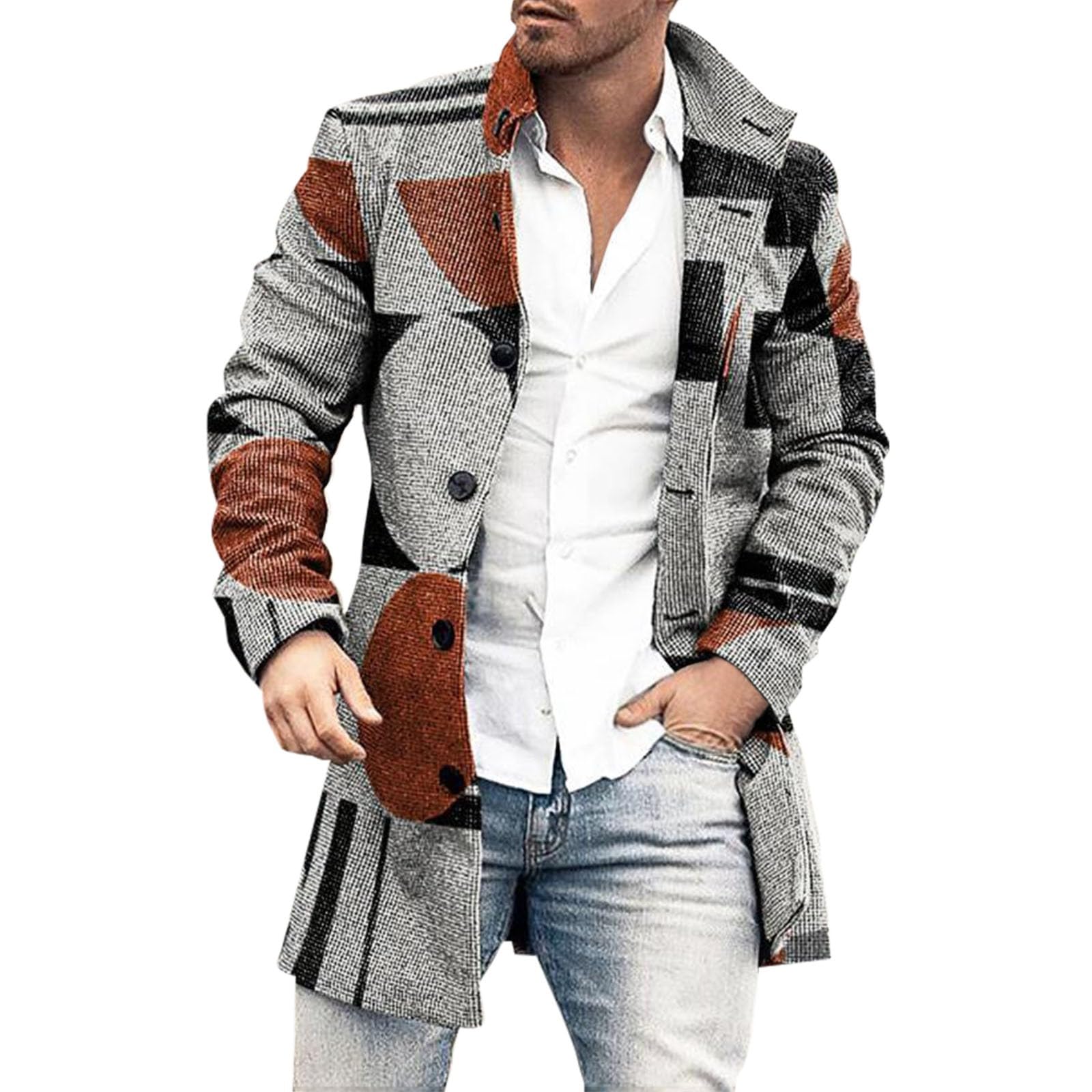 IuyhauMen's Casual Wool Trench Blends Coat Business Medium Long Solid Color Thicken Slim Windbreaker Warm Overcoat