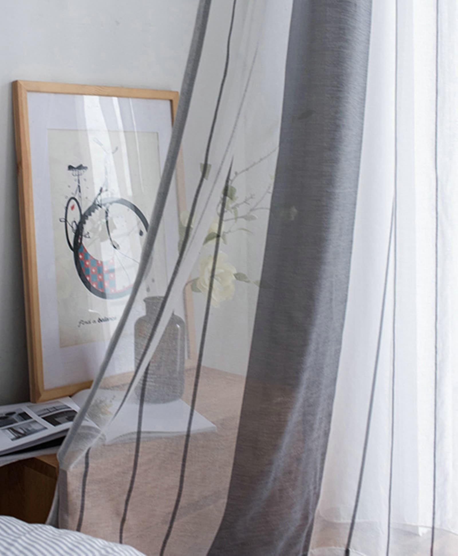 Dunkelgrau Voile Vorhänge 2 Stück Polyester, Fenster Kurz Vorhänge Transparent 160 cm Lang mit Ösen Moderne Elegant für Schlafzimmer, H160 x B96 cm