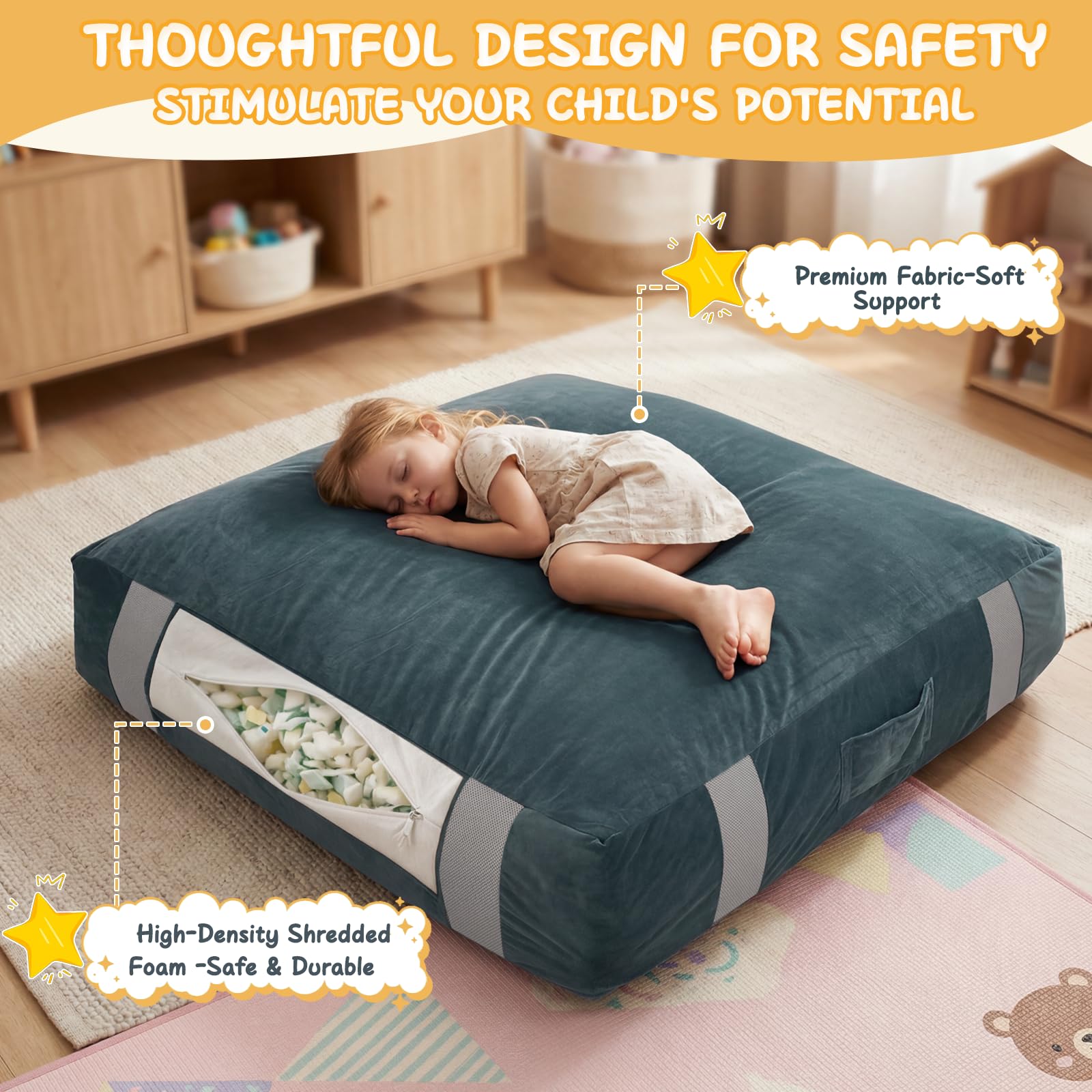FINCOME Crash-Pads für Kinder, sensorische graue Crash-Pads mit Schaumstoffblöcken, waschbarer Samtbezug, sensorisches Crash-Pad für Klettern, Gymnastik, sensorisches Pad für sensorisches Werkzeug
