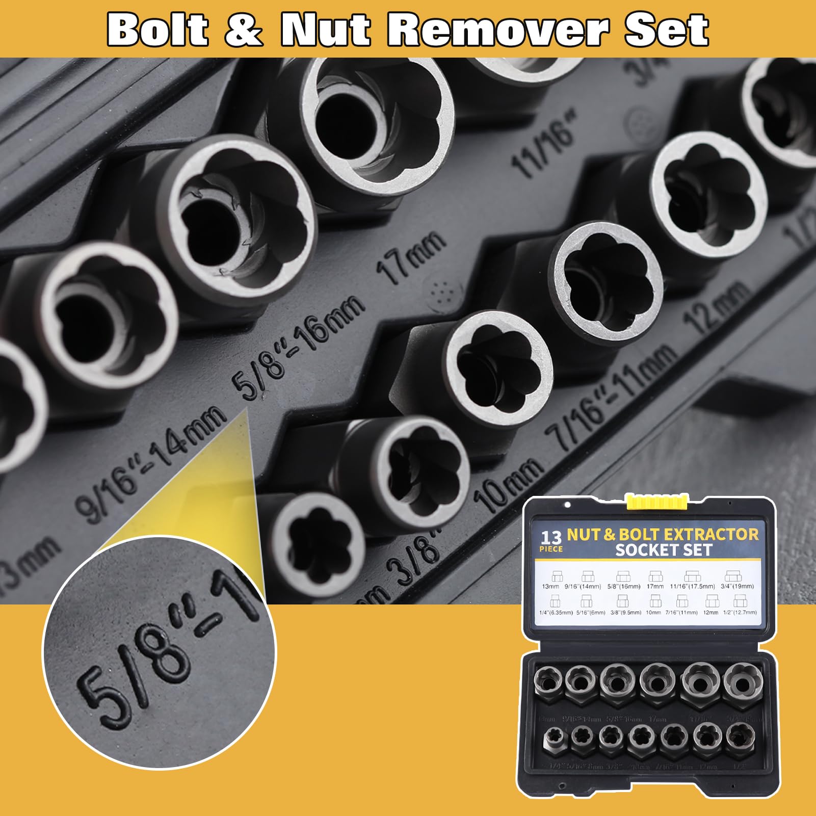 LEONTOOL Bolt & Nut Remover Set, 13 Pcs Bolt Extractor Set, Stripped Lug Nut Remover Twist Sockets - Image 4