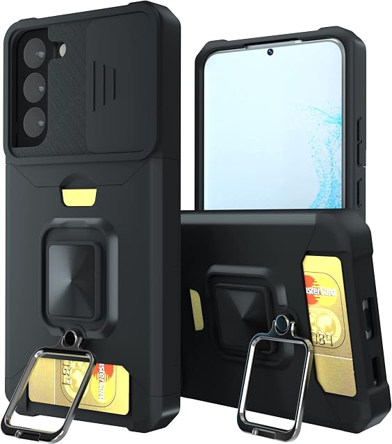 abitku for Galaxy S22 Plus 5G Case, with 360° Ring Stand (Support Car Magnetic Kickstand) Wallet Card Holder & Slide Camera Protective Phone Cover for Samsung Galaxy S22 Plus 6.6 inch (Black)