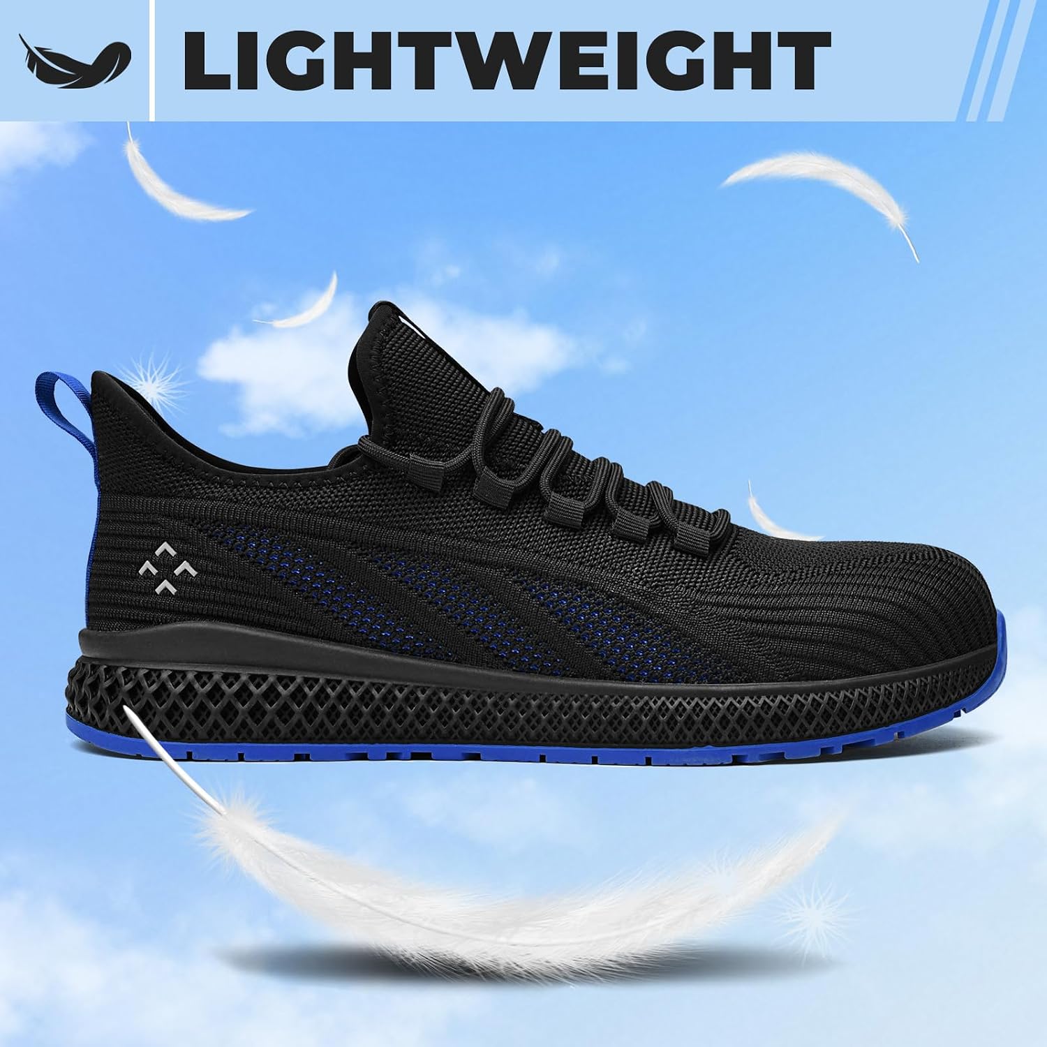 SPIEZ Slip-On Safety Shoes for Men & Women – Lightweight Steel Toe, Slip-Resistant & Lightweight Work Sneakers (Black/Blue, Sizes 3.5-13.5)