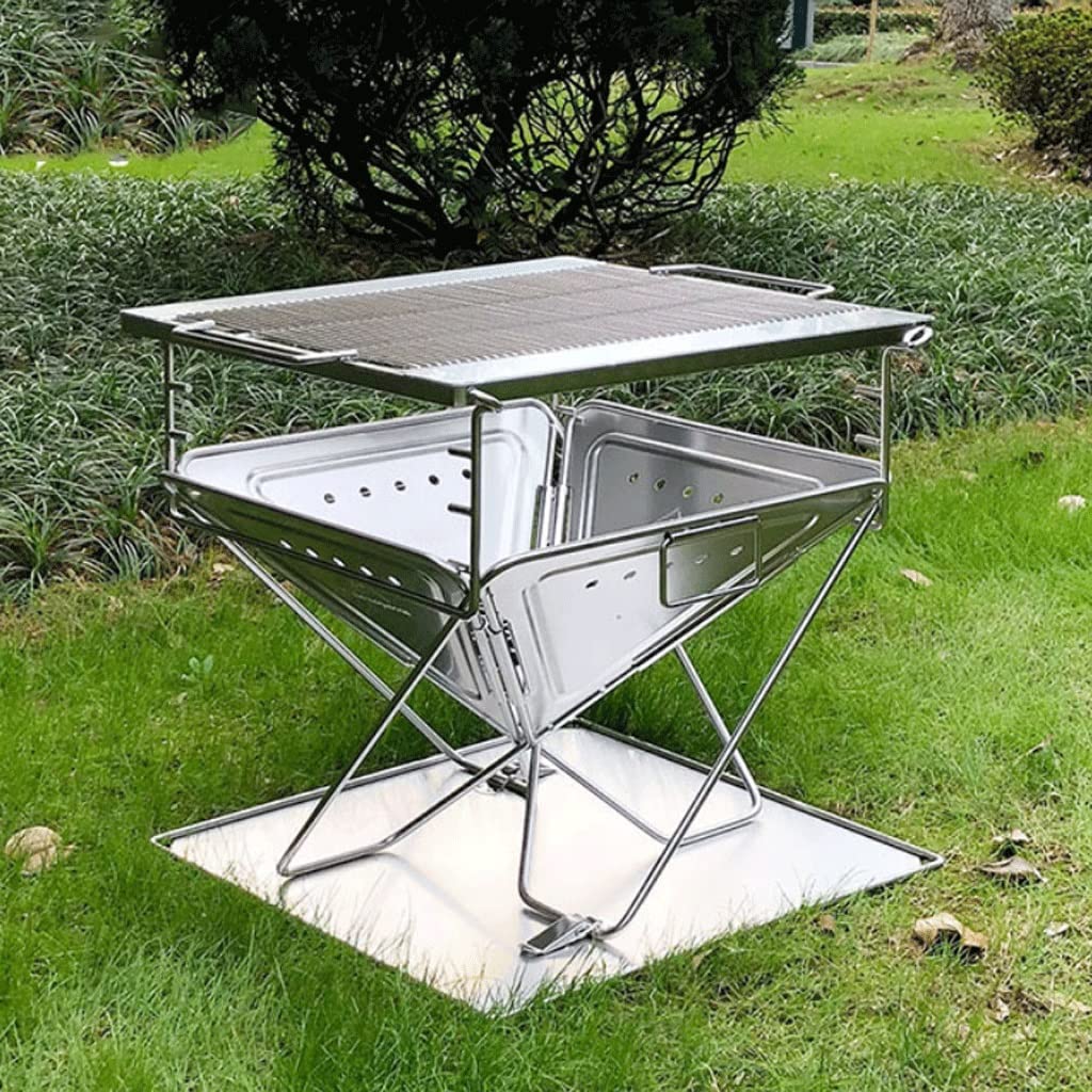 Ogród palenisko gospodarstwo domowe ognisko na zewnątrz zwiększenie zagęszczanie grill grill stal nierdzewna składany grill piec ognisko grill piec ciało miska ognisko do grilla (kolor: srebrny)