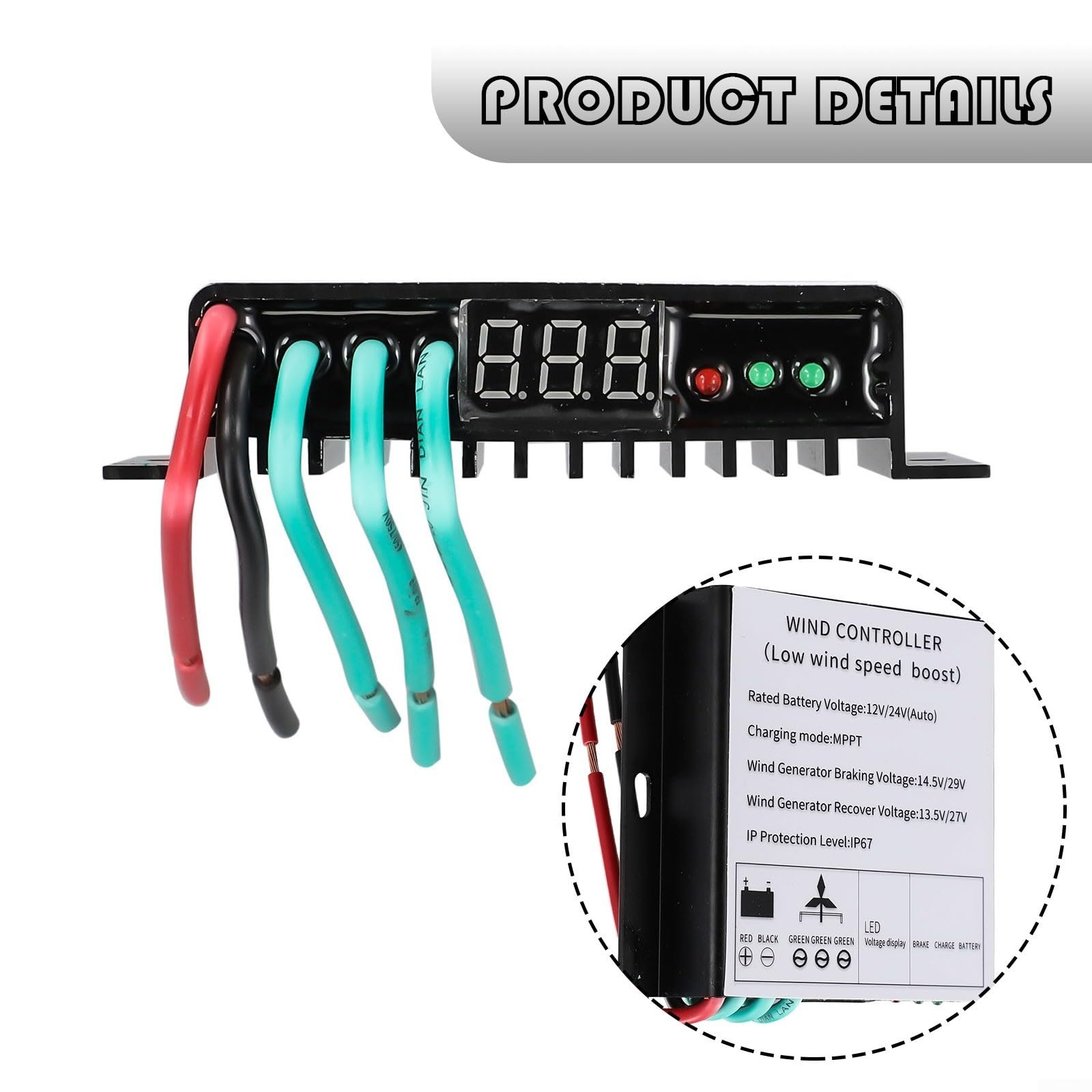 Windturbinen-Controller 500/800W MPPT mit Überladungsschutz IP67 für 12V/24V Systeme, Generatoren, robuster Einsatz im Außenbereich(500w)