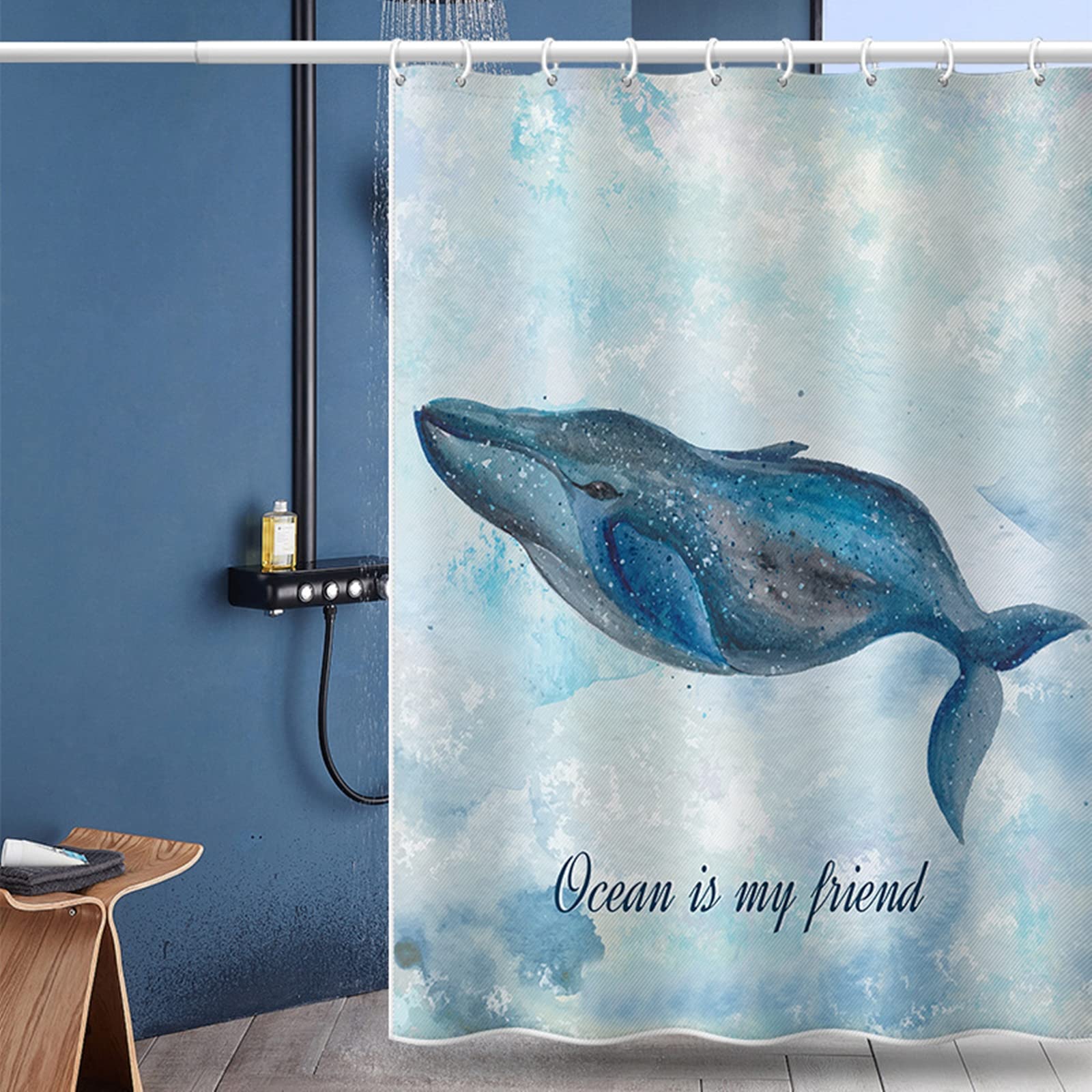 Rideau Douche Baleine Bleue KnSam 240x200CM Anti Moisissure pour la Salle de Bain
