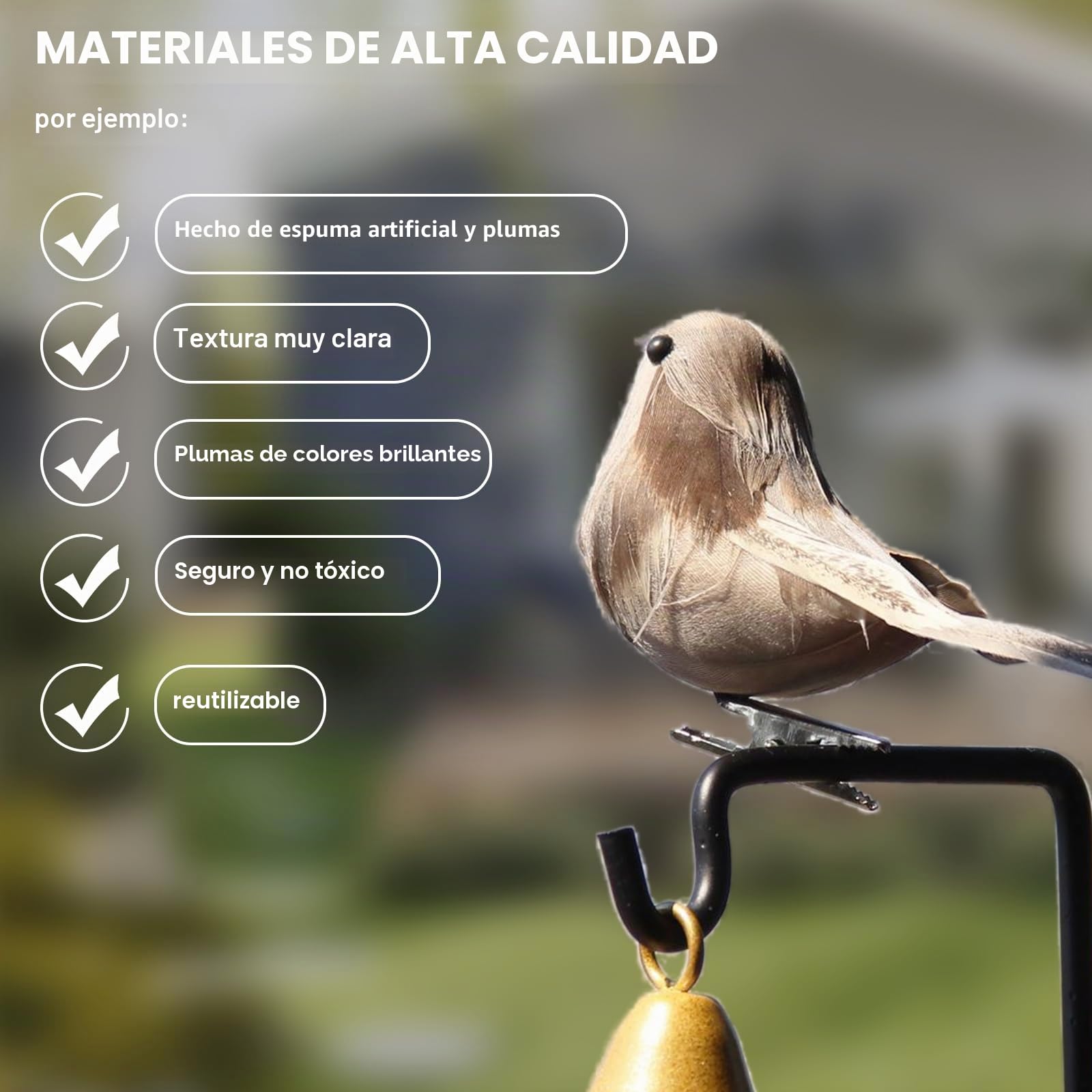 6 Piezas Pájaros Decorativos con Plumas, Figuras de Pájaros Artificiales para Manualidades