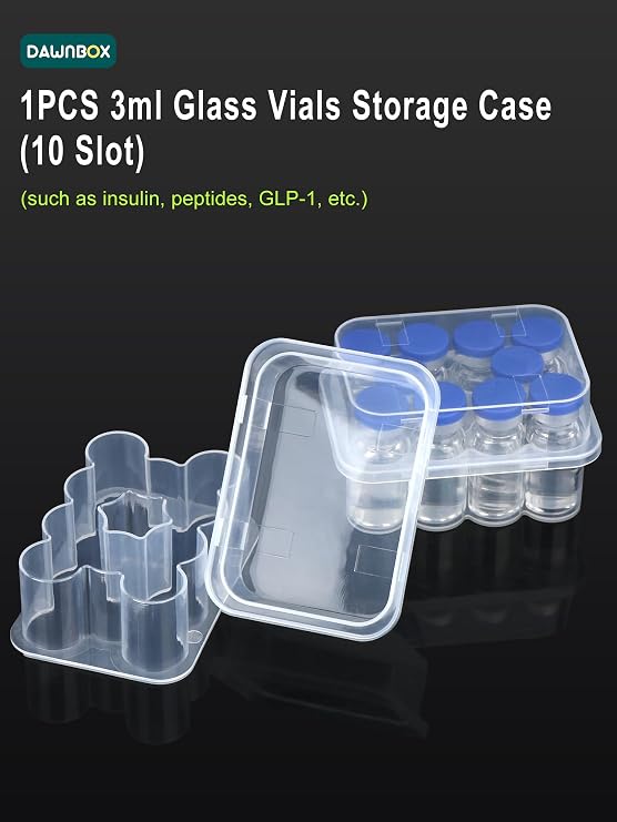 Peptide Case for Fridge, 3ml Vial Holder 10-Slot Insulin & Peptide Storage Case for 1-3ml Vials, Insulin Cooler Travel Case TSA Approved Vial Storage Case for Diabetic Organizer, GLP-1