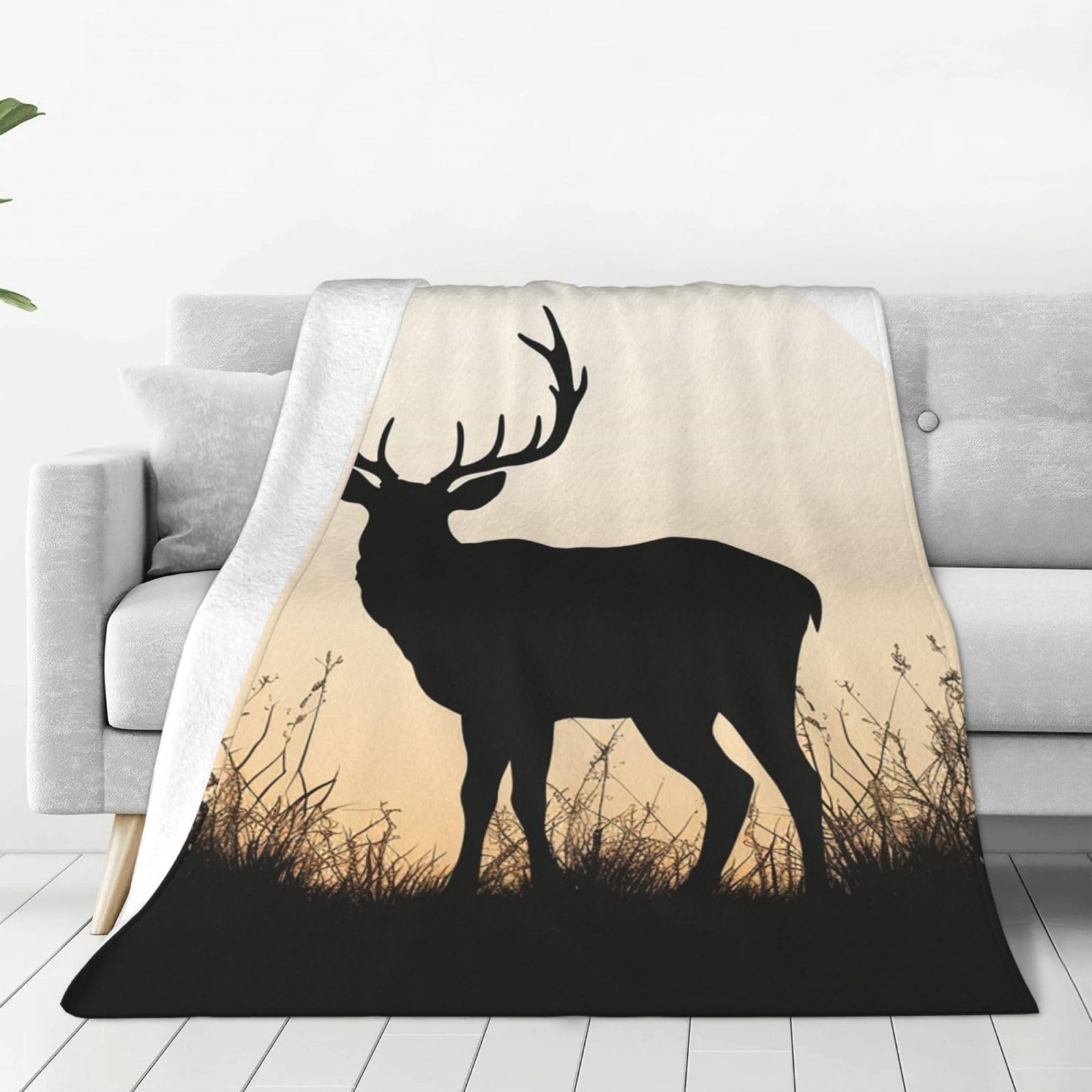 Deer Silhouette Throw Blanket for Couch, Plush Fuzzy Soft Flannel Blankets and Throws for Sofa, 80"x60" Bed Blankets for Travel Camping Chair, All Season Warm Fleece Blanket