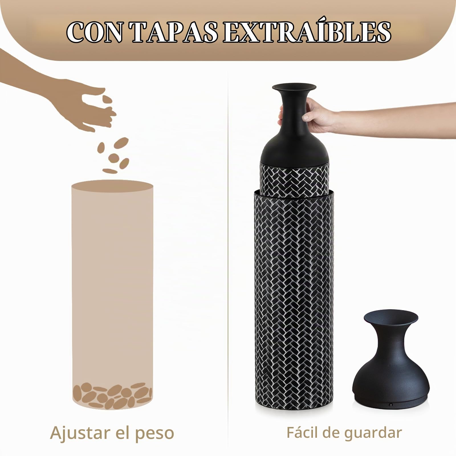 Sziqiqi Jarrones de Suelo Negros: 68/51/41 cm Altos Metal Jarrón de Suelo Juego de 3 Jarrones de Suelo Grande para Sala Vintage Jarrone de Suelo para Chimenea Pasillo Esquina Oficina