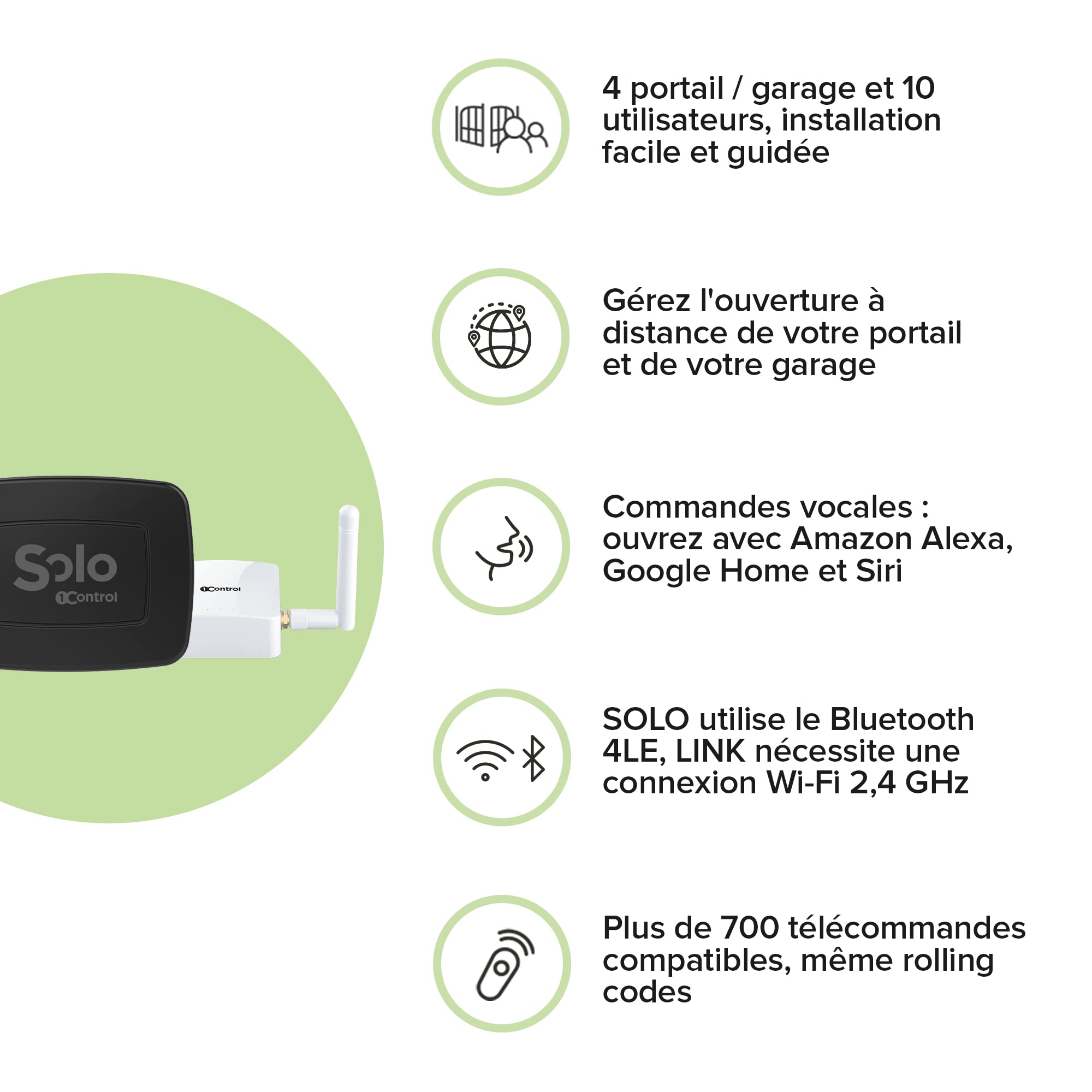 1Control Solo + Link Ouvre-Portail Connecté avec Ouverture à Distance – Ouvrez Portail et Garage avec Smartphone/App, Alexa, Google Home – Compatible 750+ Télécommandes Rolling Code – Wi-FI Bluetooth