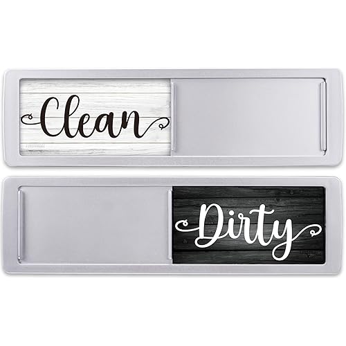 Dishwasher Magnet Clean Dirty Sign - Magnetic Signs That Say Clean/Dirty - Optional Sticker Adhesive for Non-Metal Stainless Steel Dish Washers - Dark Farmhouse