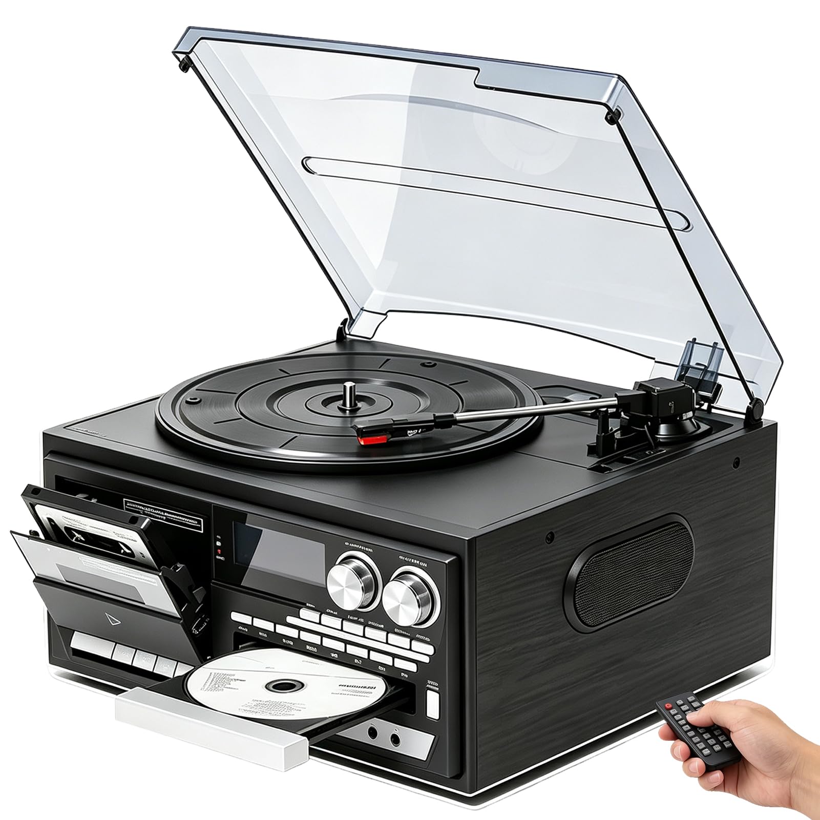 Giradischi Vinile, Giradischi a 3 Velocità con CD Cassetta Bluetooth | Giradischi Vintage con 33/45/78 RPM, Radio AM/FM, Altoparlanti Integrati, Audio Wireless Bluetooth per Musica Vinile CD(D)