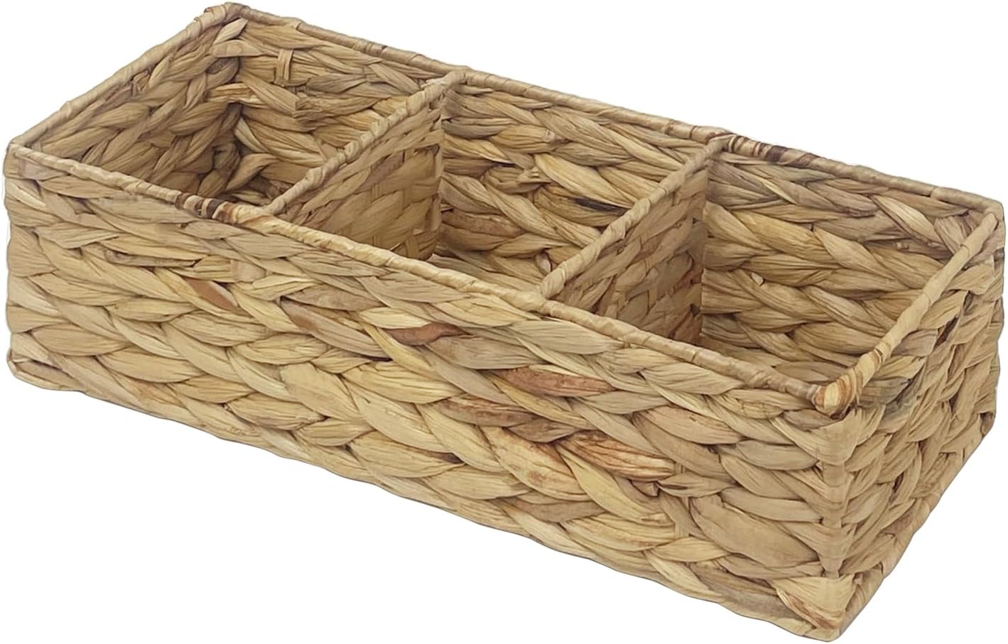 Water Hyacinth Wicker Basket for Toilet Tank, 3-Section Bathroom Countertop Organizer for Toilet Paper and Essentials (1)