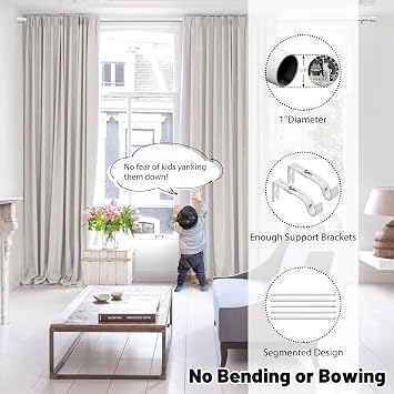 Curtain Rods for Windows 24 to 44 Inches, 1 Inch Short White Curtain Rod Set, Adjustable Heavy Duty Decorative Drapery Rods for Small Cafe Windows French Door