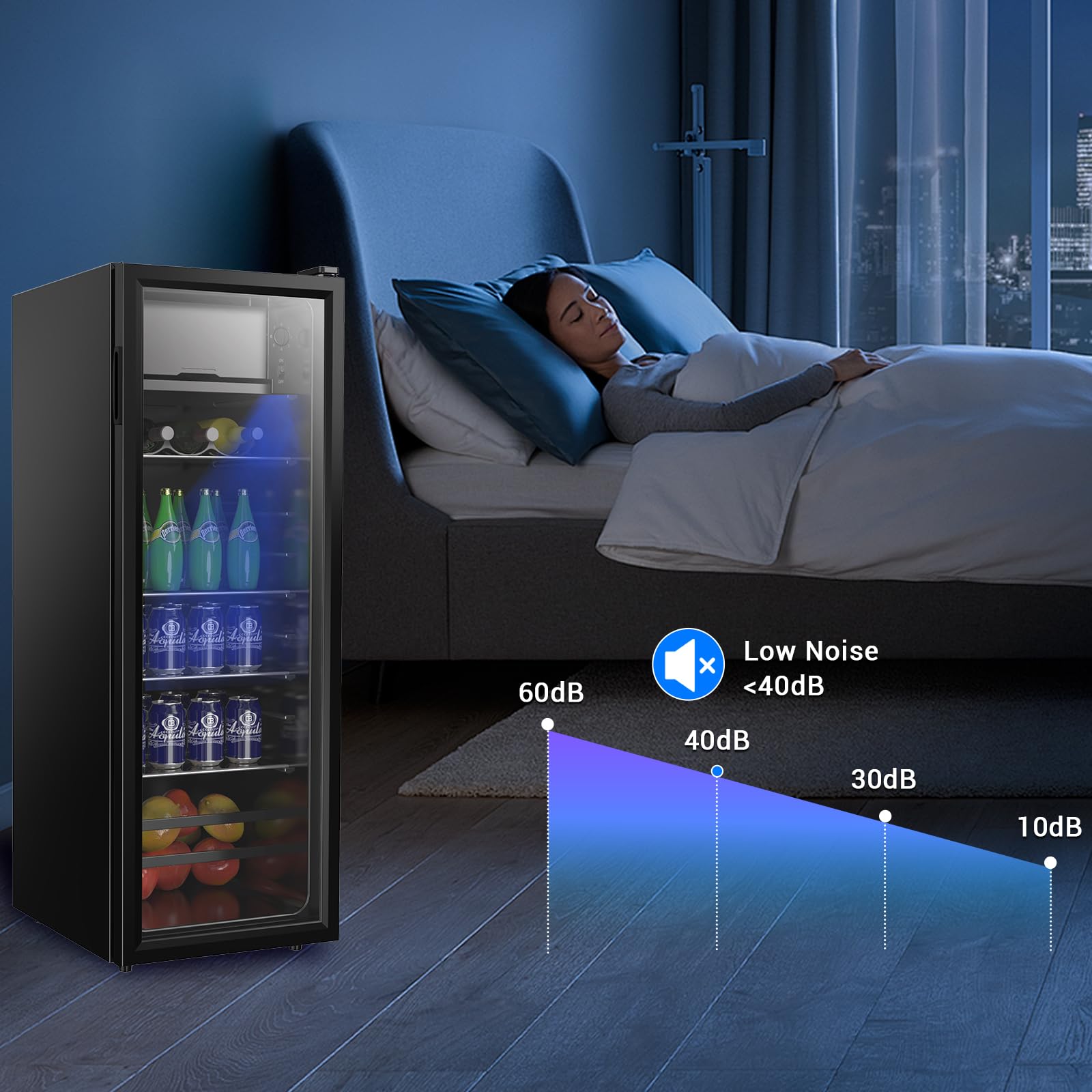 Rosmena Beverage Refrigerator, 180 Can Freestanding Mini Refrigerator With 7 Adjustable Thermostat, Drink Dispenser With Adjustable Shelves, Suitable For Home/Office, Black on Fridge.com - View 6