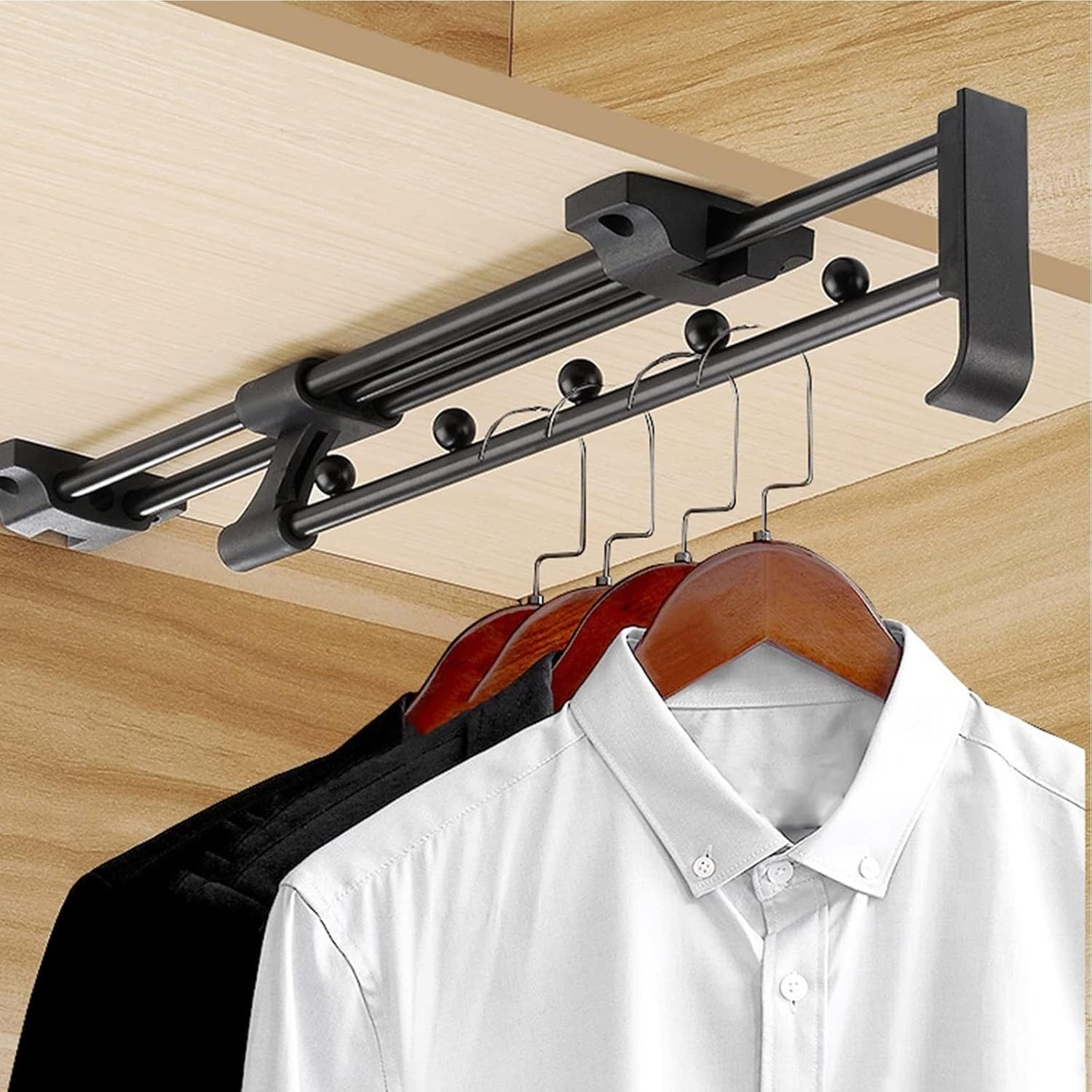 引き出し式パンツハンガー ズボンラック 伸縮式衣類乾燥 頑丈 調節可能 クローゼットロッド ダンパー付き 伸縮式衣類ラック，30cm