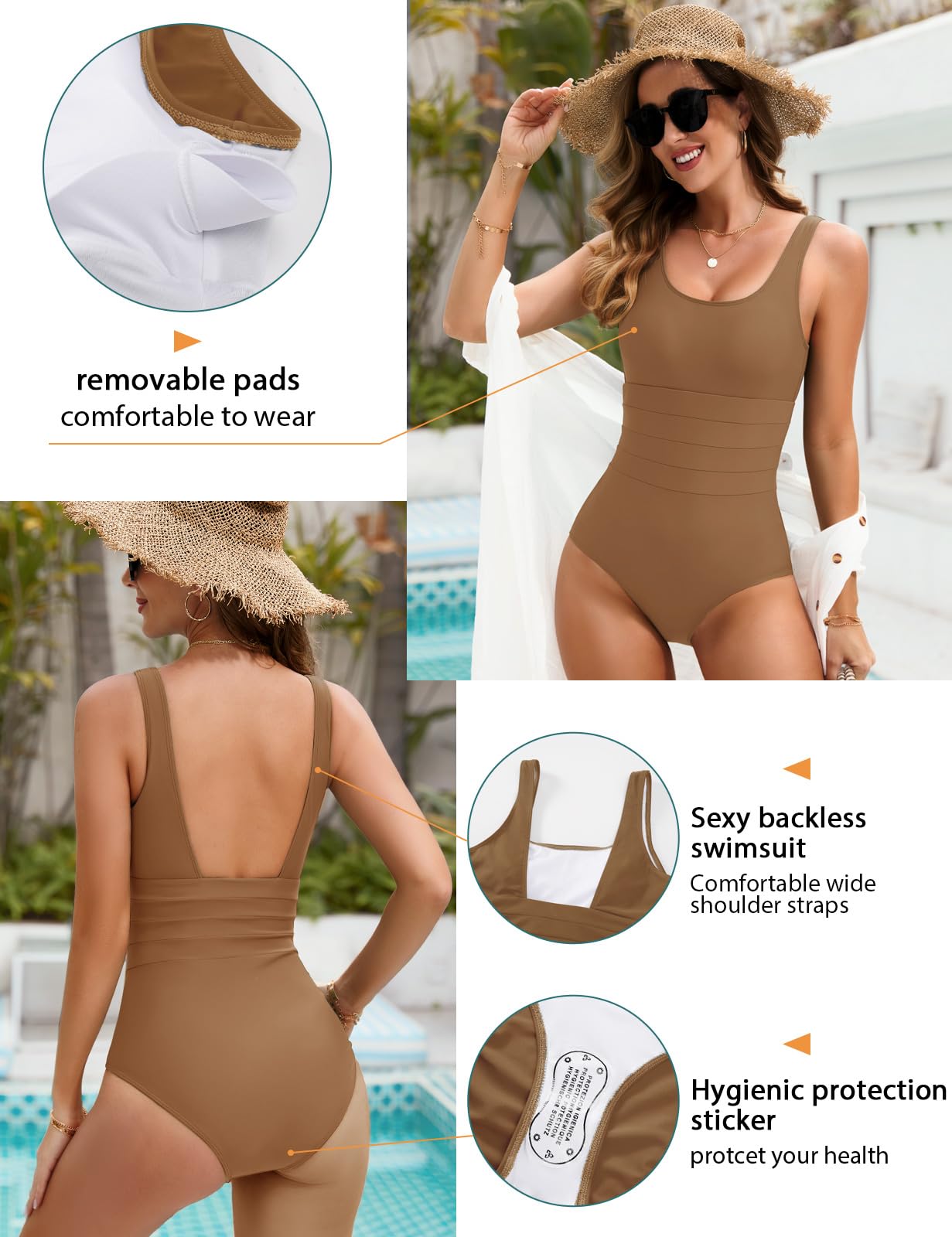 UMIPUBO Costume da Bagno Intero Donna Scollo a U Controllo della Pancia Curvy Costumi da Mare Interi Imbottito Reggiseno Push Up Bikini Un Pezzo Spiaggia Beachwear